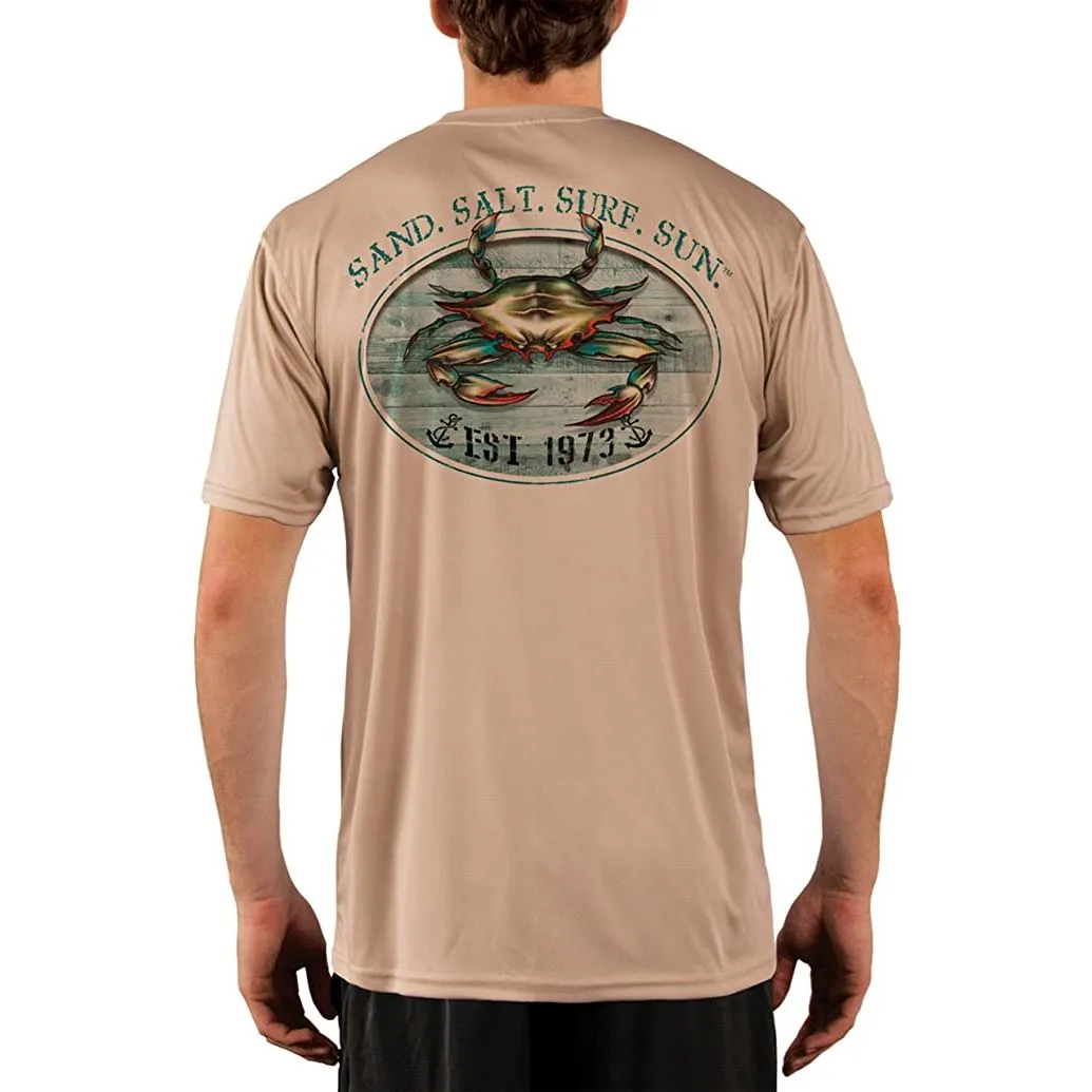 SAND.SALT.SURF.SUN. Crab Men's UPF 50  UV Sun Protection Performance Short Sleeve T-Shirt