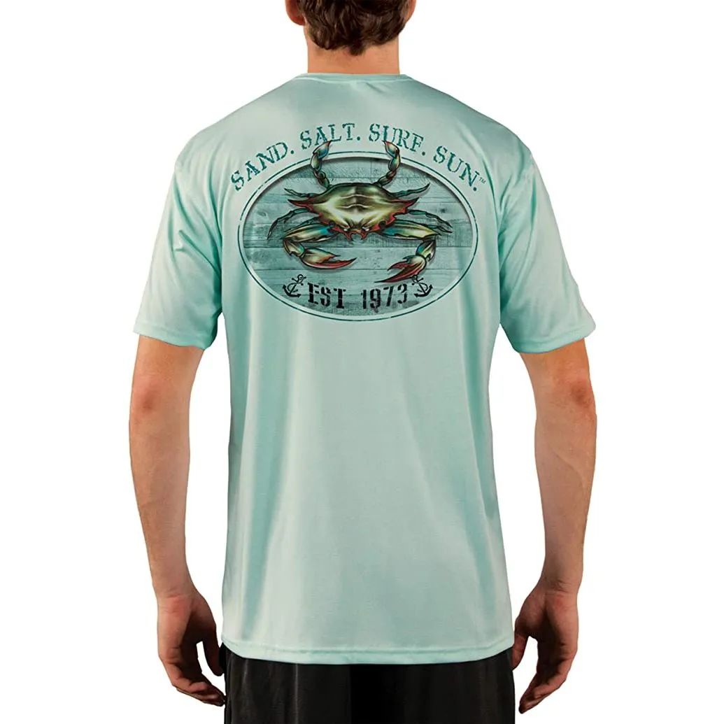 SAND.SALT.SURF.SUN. Crab Men's UPF 50  UV Sun Protection Performance Short Sleeve T-Shirt