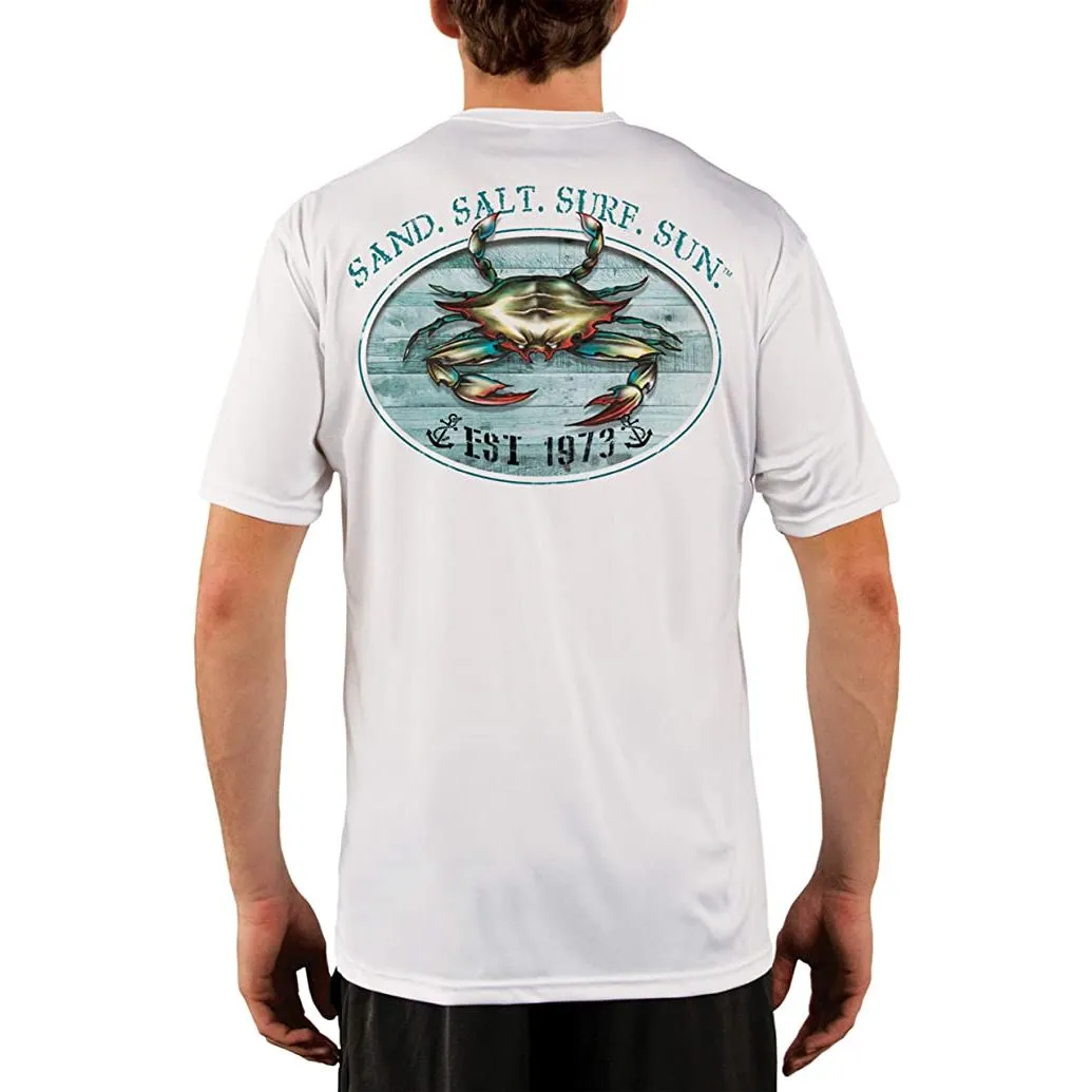 SAND.SALT.SURF.SUN. Crab Men's UPF 50  UV Sun Protection Performance Short Sleeve T-Shirt