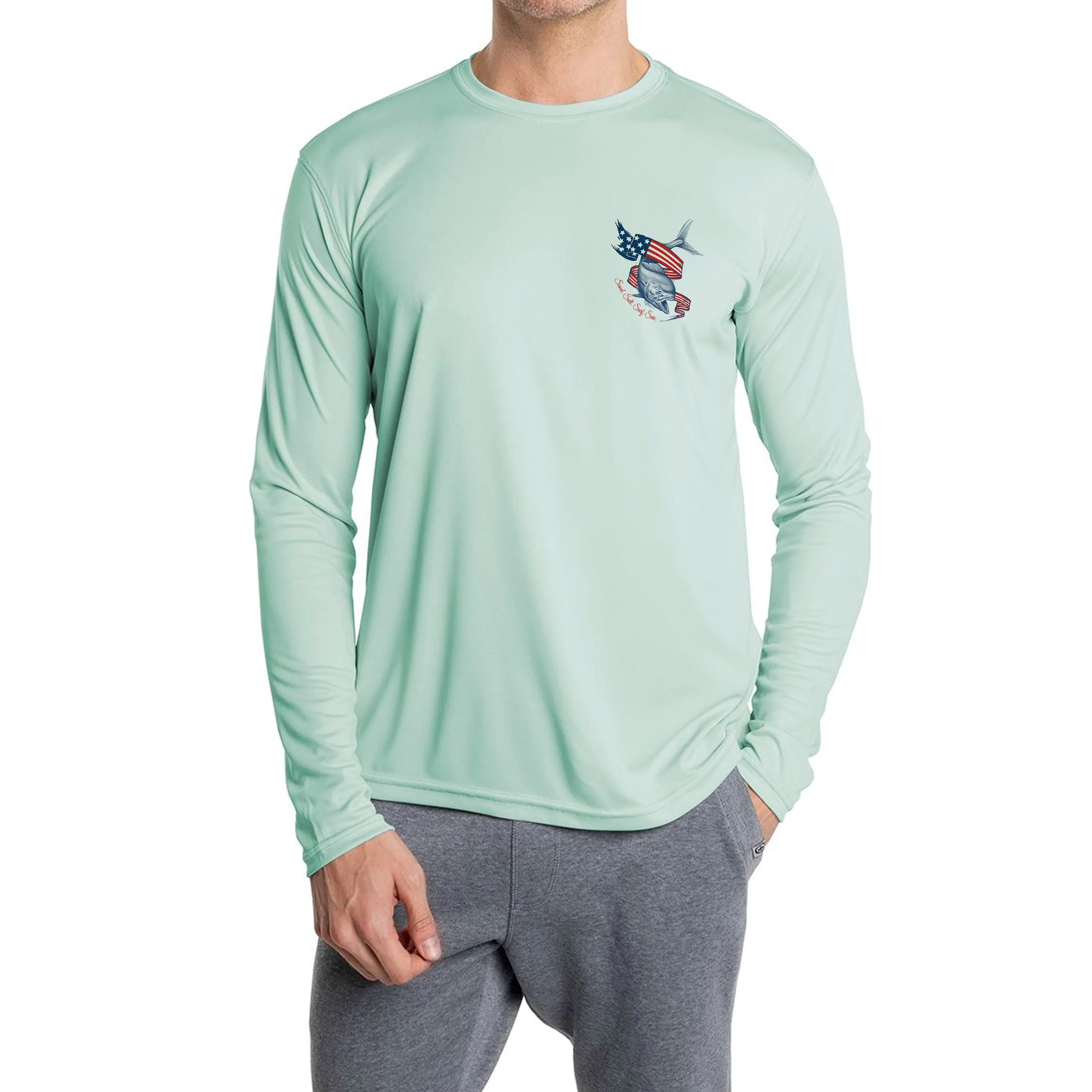 SAND.SALT.SURF.SUN. Flag Mahi Men's UPF 50  UV Sun Protection Performance Long Sleeve T-Shirt