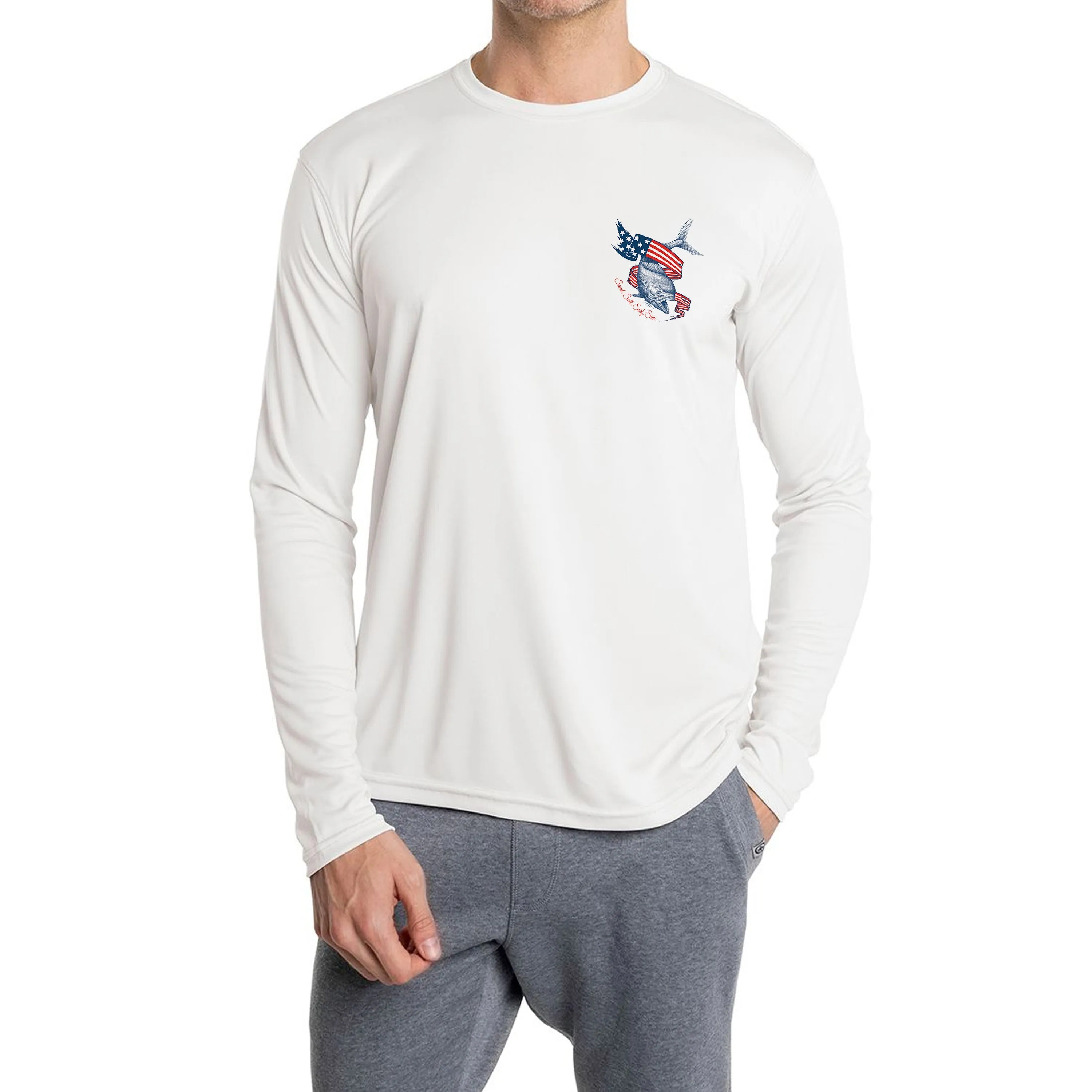 SAND.SALT.SURF.SUN. Flag Mahi Men's UPF 50  UV Sun Protection Performance Long Sleeve T-Shirt