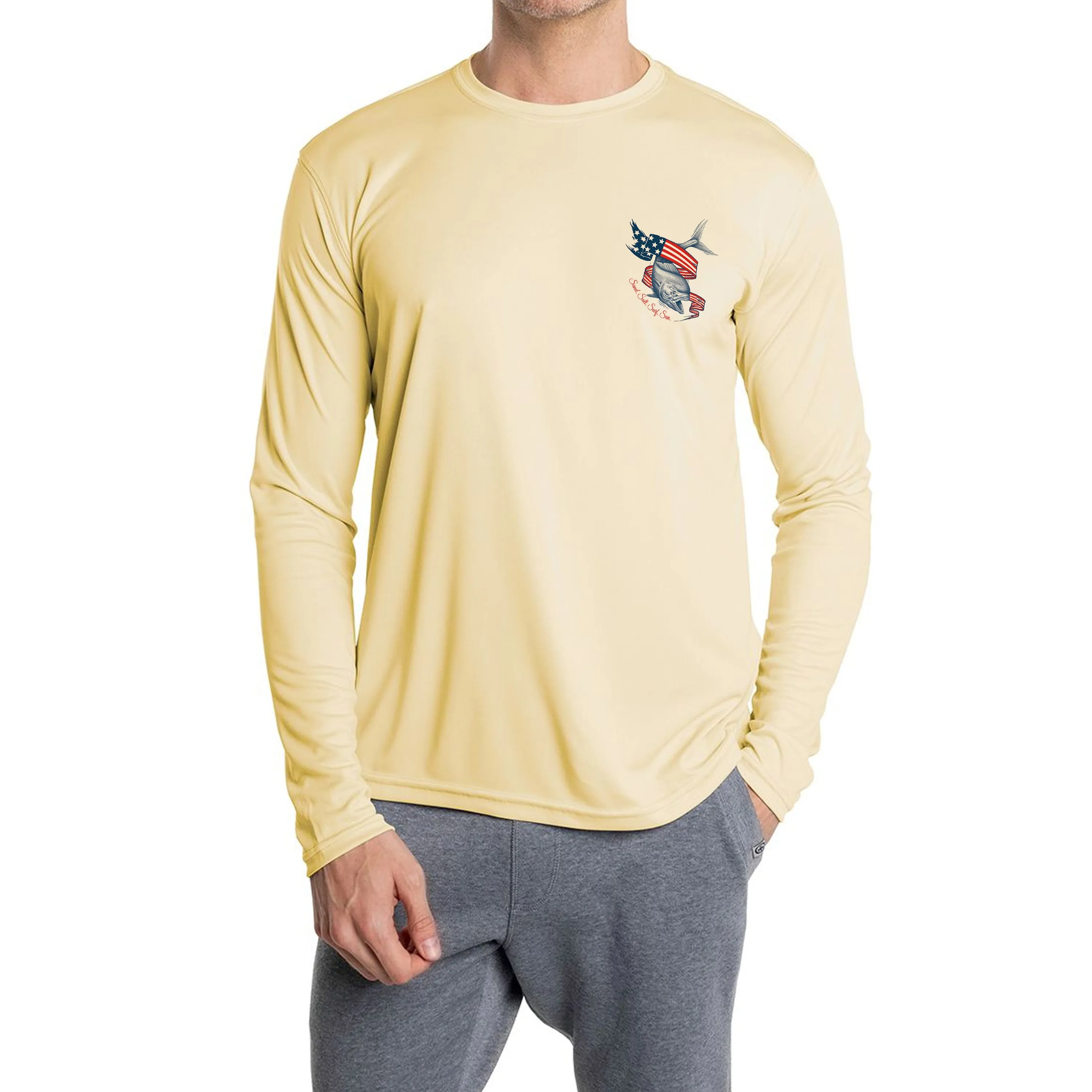 SAND.SALT.SURF.SUN. Flag Mahi Men's UPF 50  UV Sun Protection Performance Long Sleeve T-Shirt