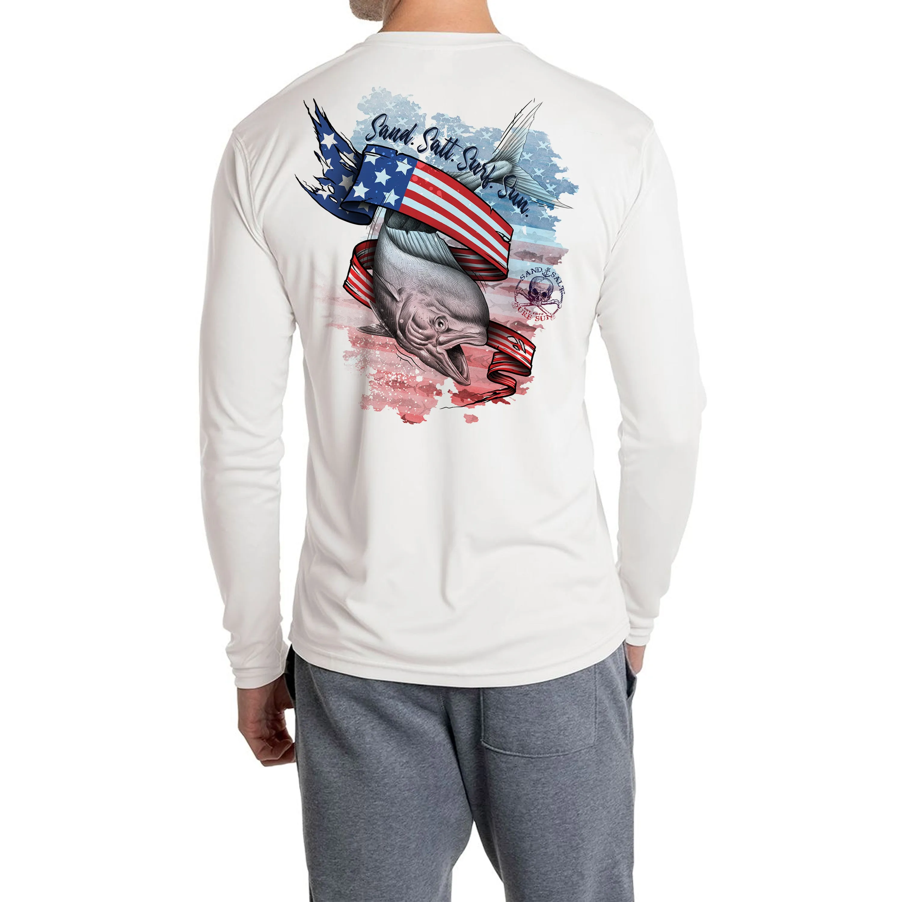 SAND.SALT.SURF.SUN. Flag Mahi Men's UPF 50  UV Sun Protection Performance Long Sleeve T-Shirt