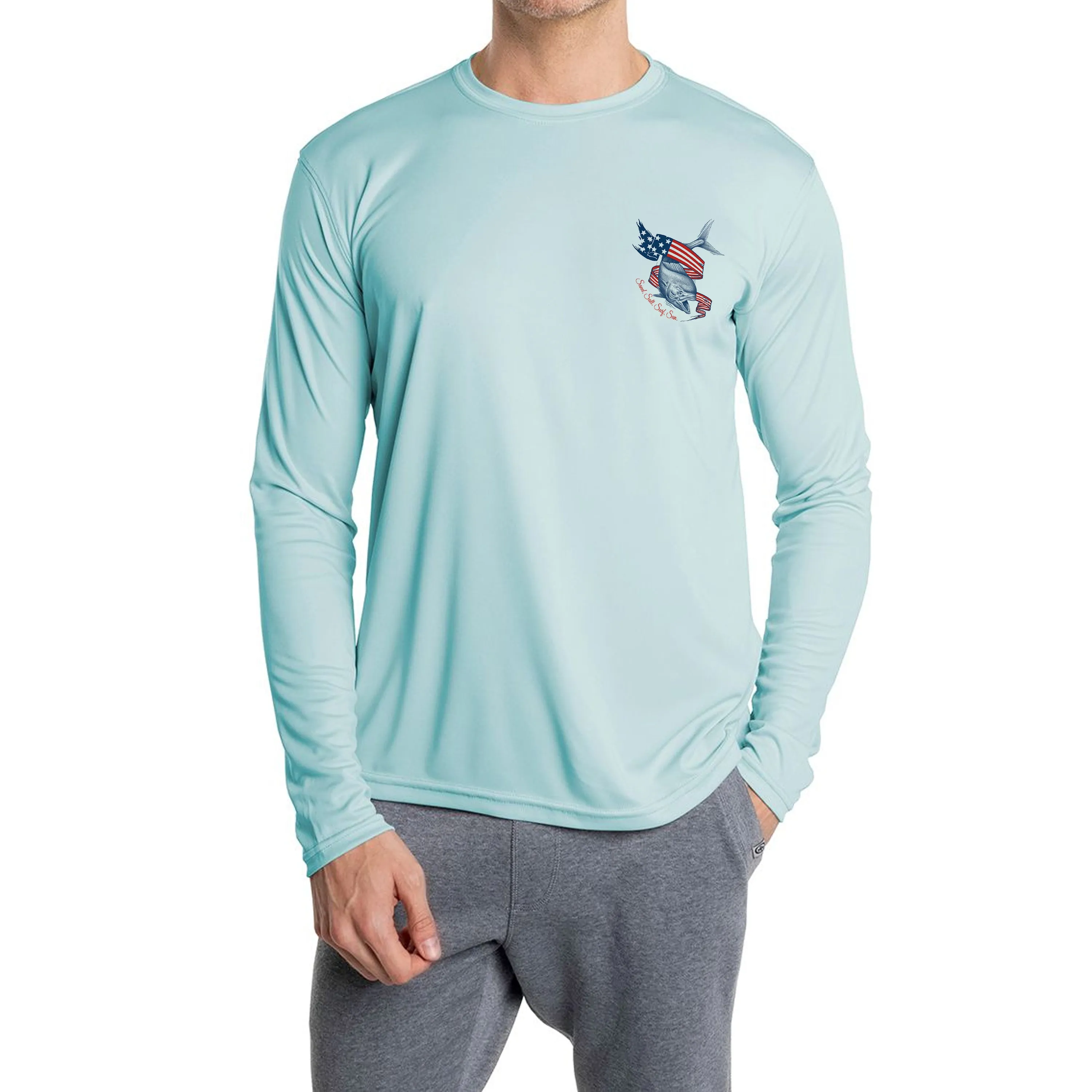 SAND.SALT.SURF.SUN. Flag Mahi Men's UPF 50  UV Sun Protection Performance Long Sleeve T-Shirt
