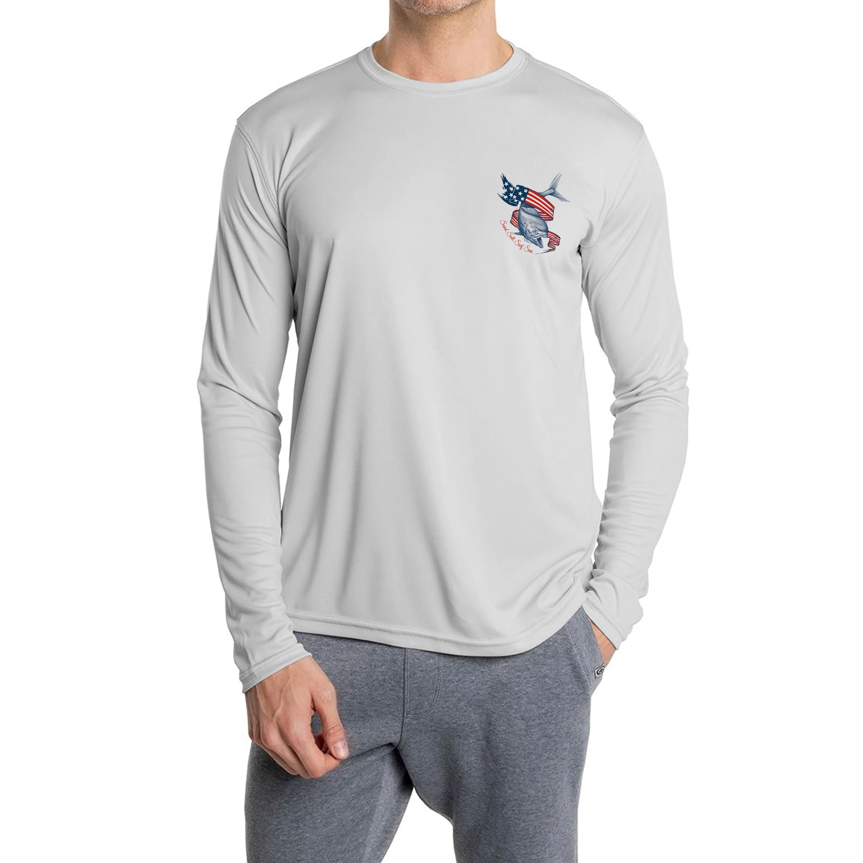 SAND.SALT.SURF.SUN. Flag Mahi Men's UPF 50  UV Sun Protection Performance Long Sleeve T-Shirt