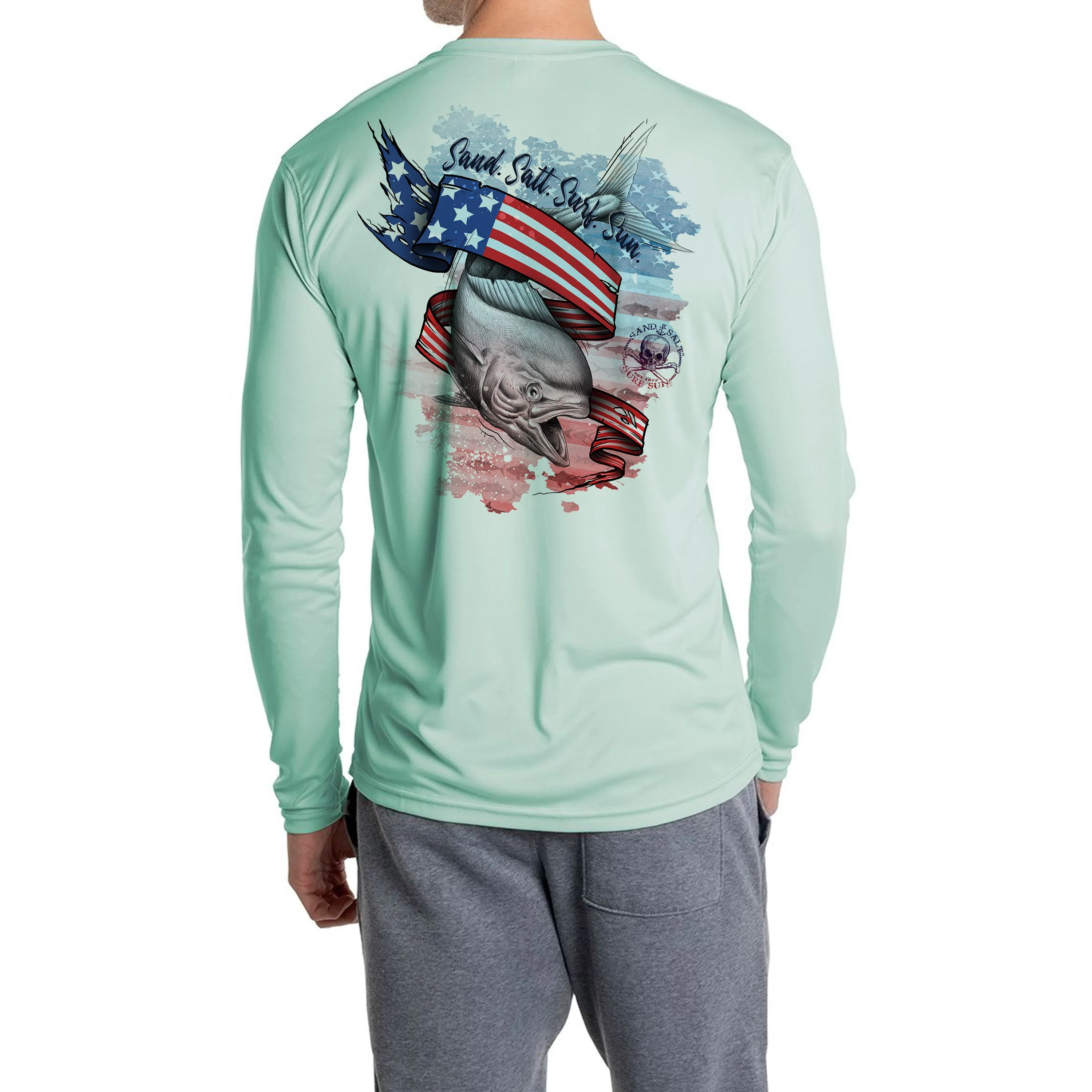 SAND.SALT.SURF.SUN. Flag Mahi Men's UPF 50  UV Sun Protection Performance Long Sleeve T-Shirt