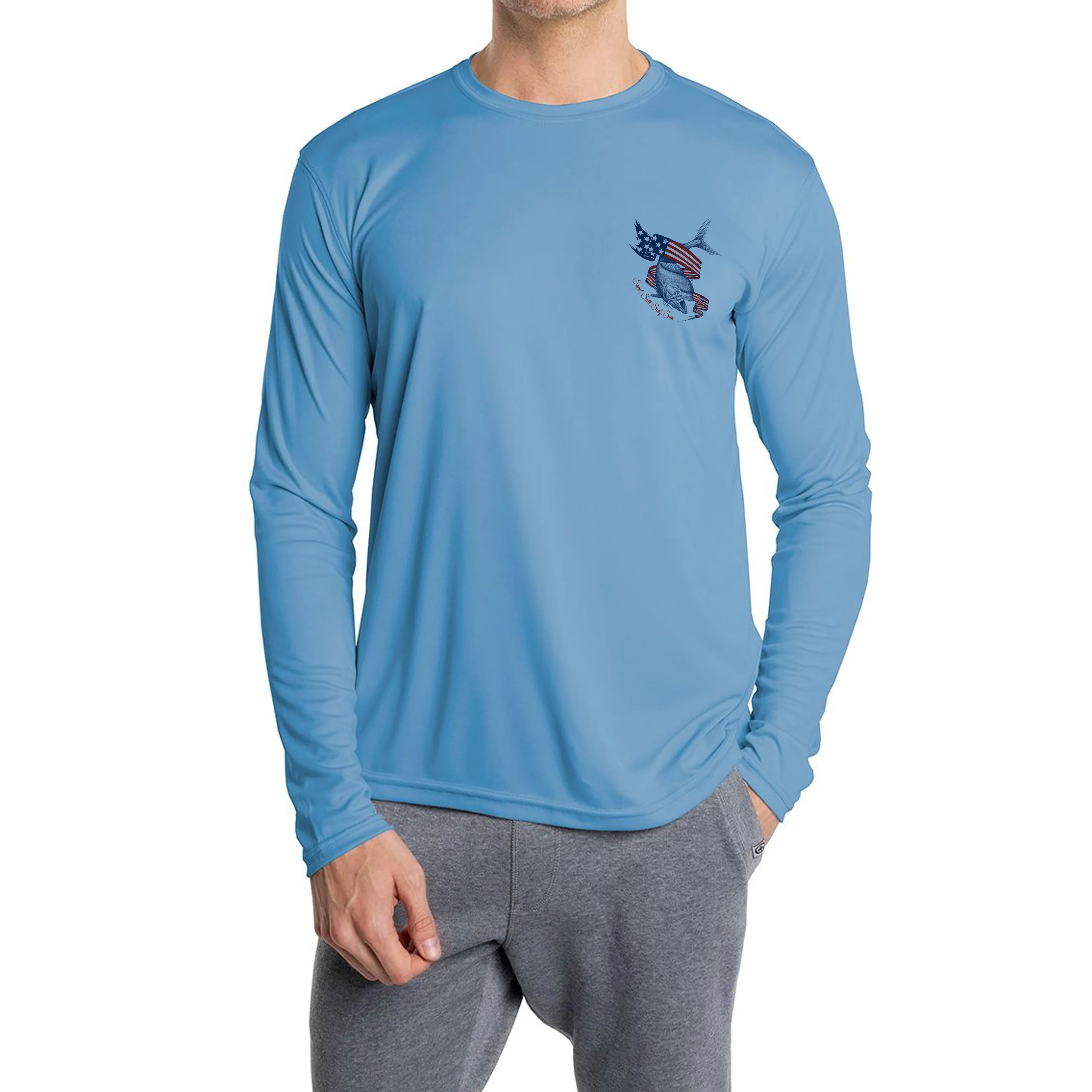 SAND.SALT.SURF.SUN. Flag Mahi Men's UPF 50  UV Sun Protection Performance Long Sleeve T-Shirt