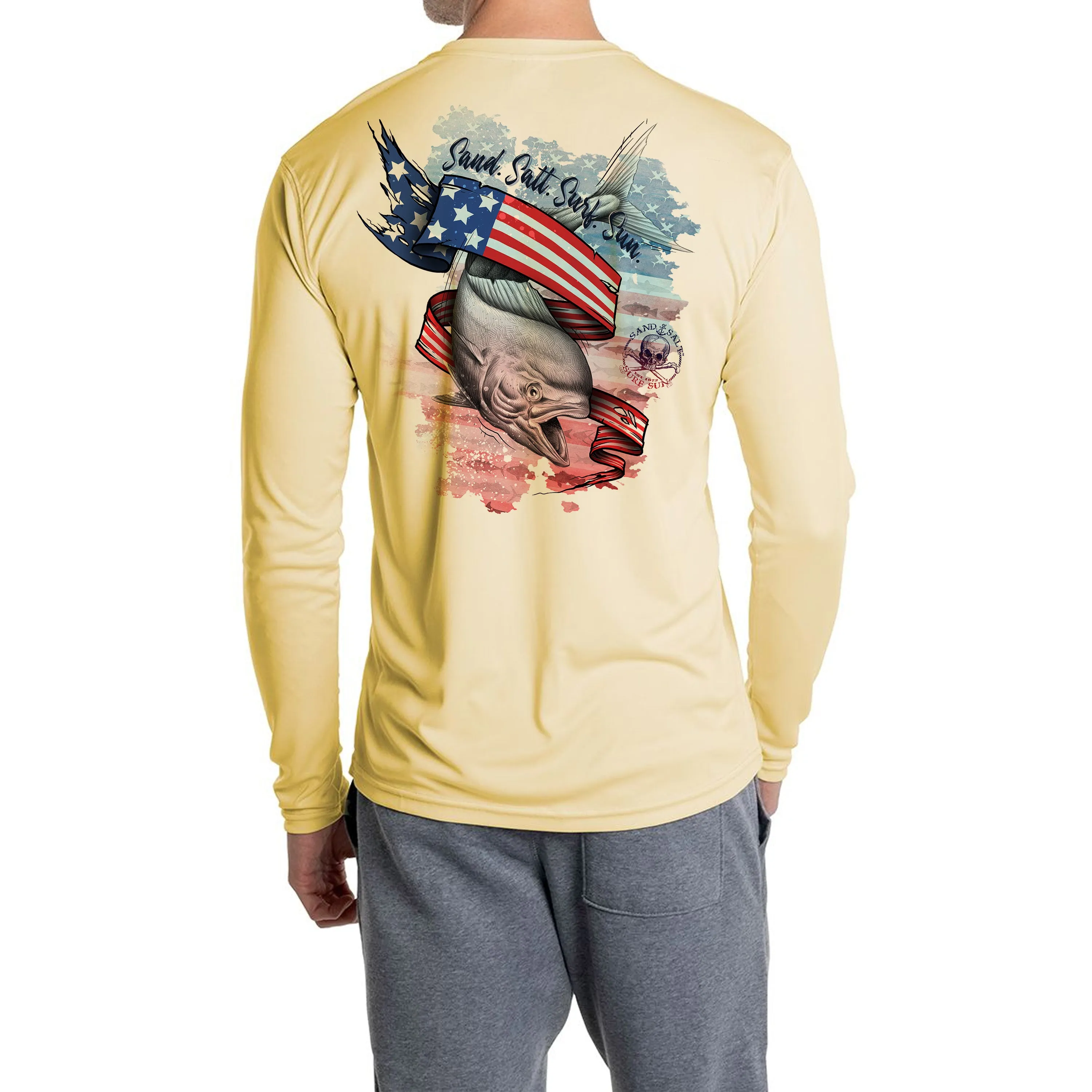 SAND.SALT.SURF.SUN. Flag Mahi Men's UPF 50  UV Sun Protection Performance Long Sleeve T-Shirt