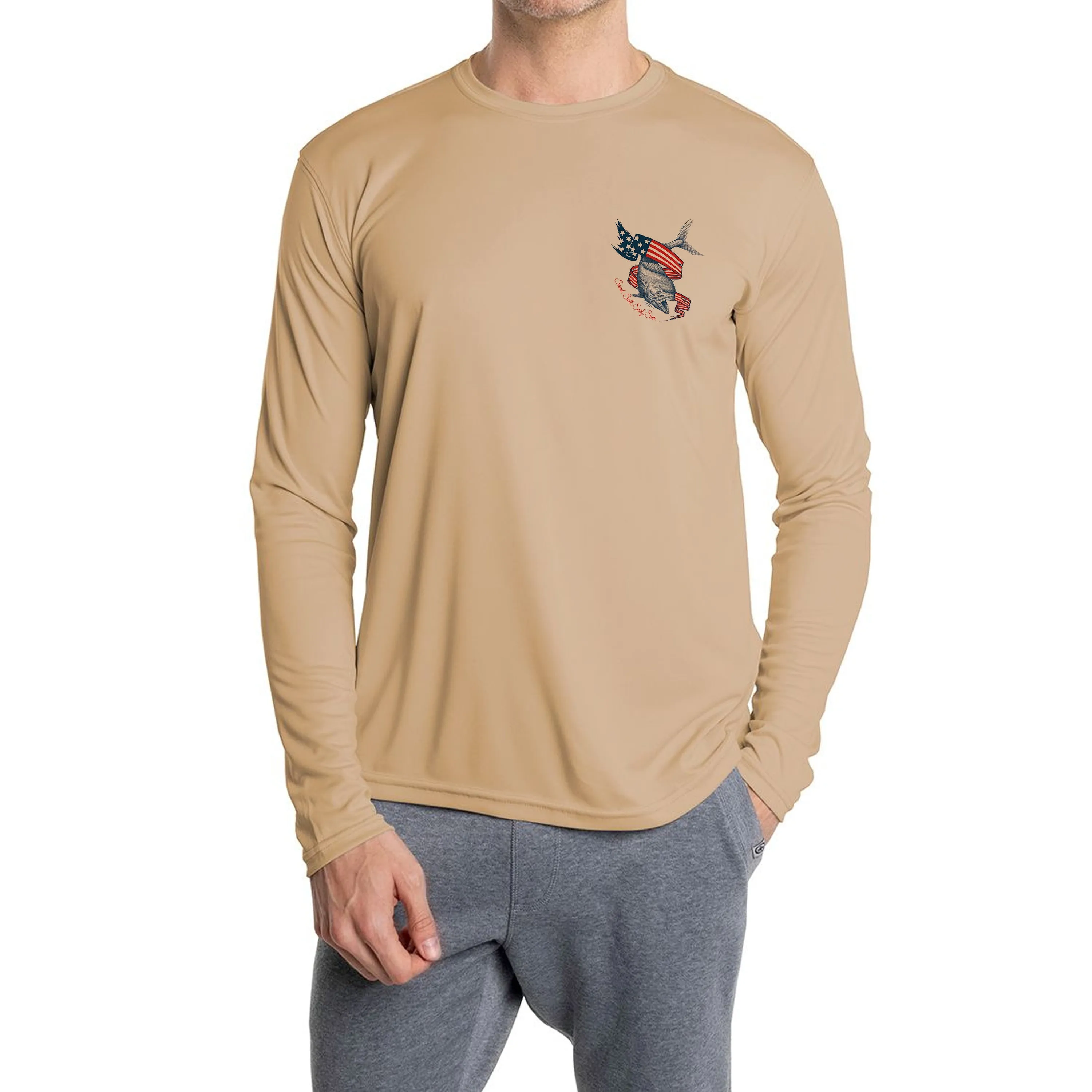 SAND.SALT.SURF.SUN. Flag Mahi Men's UPF 50  UV Sun Protection Performance Long Sleeve T-Shirt