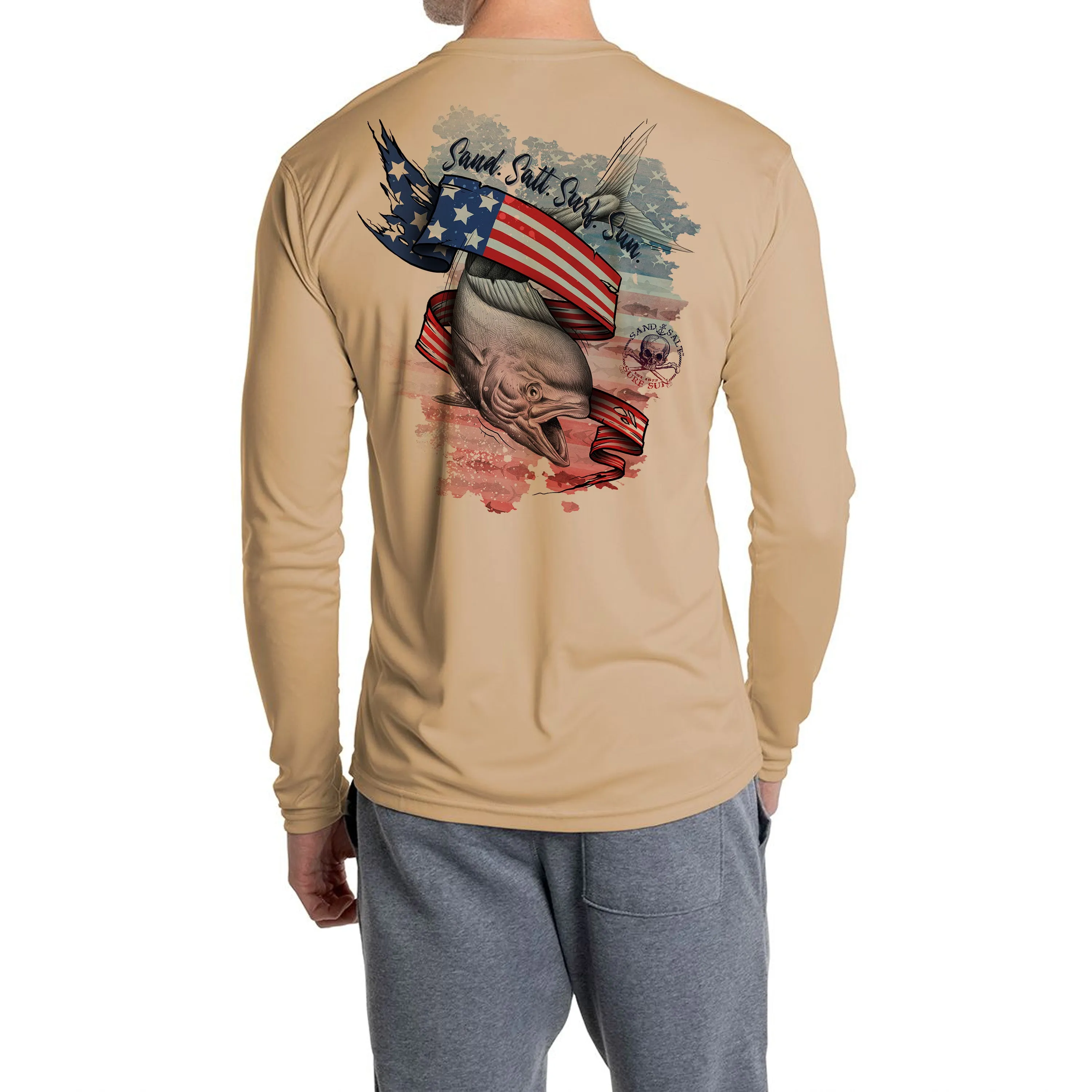 SAND.SALT.SURF.SUN. Flag Mahi Men's UPF 50  UV Sun Protection Performance Long Sleeve T-Shirt