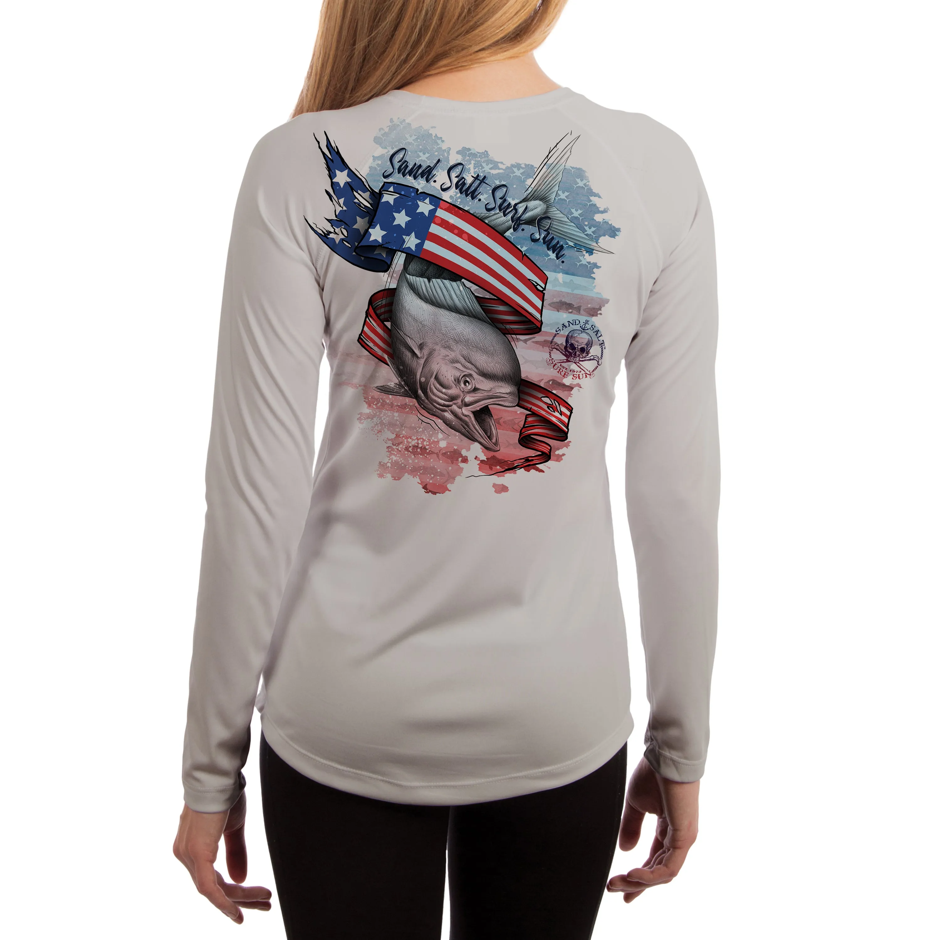 SAND.SALT.SURF.SUN. Flag Mahi Women's UPF 50  UV Sun Protection Performance Long Sleeve T-Shirt