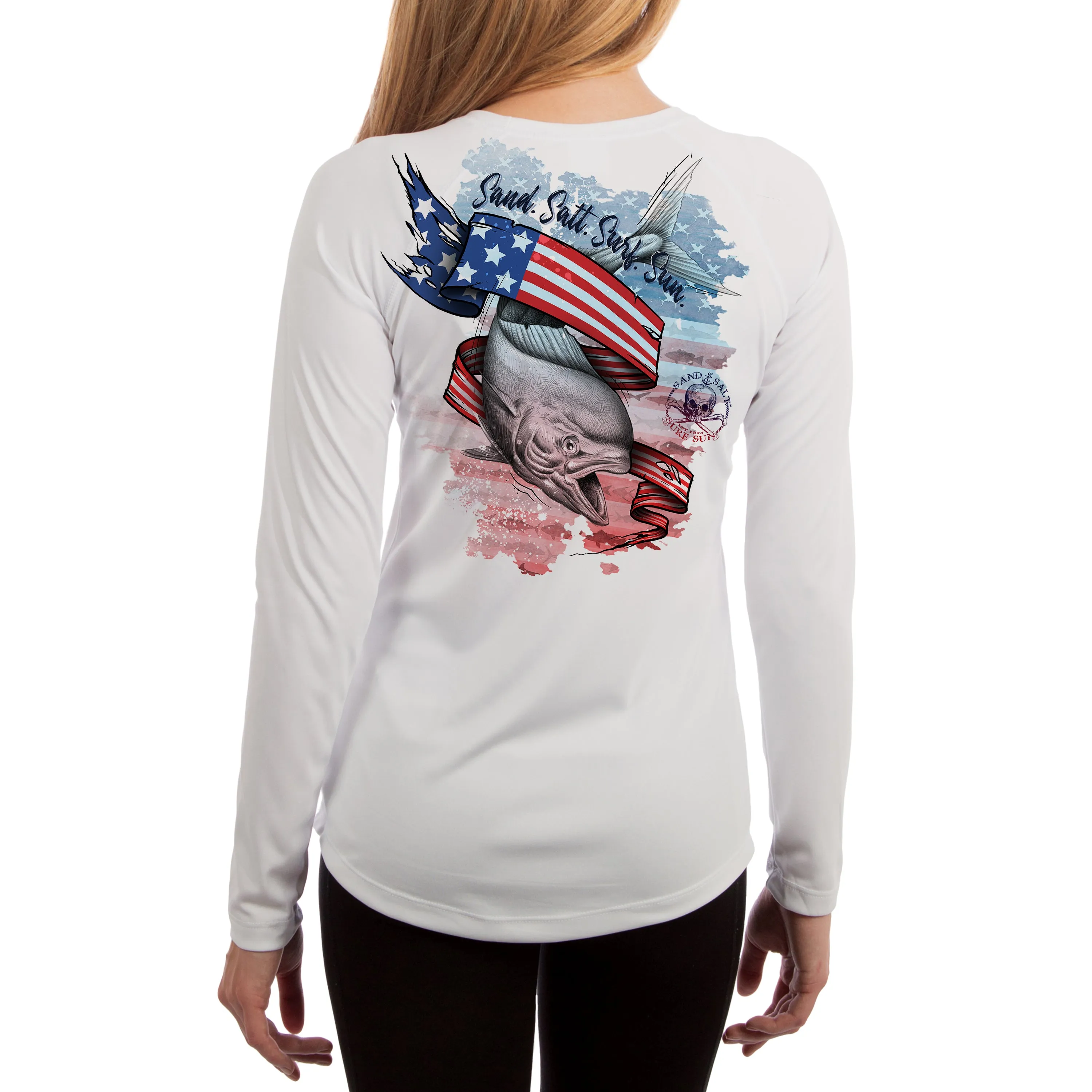 SAND.SALT.SURF.SUN. Flag Mahi Women's UPF 50  UV Sun Protection Performance Long Sleeve T-Shirt