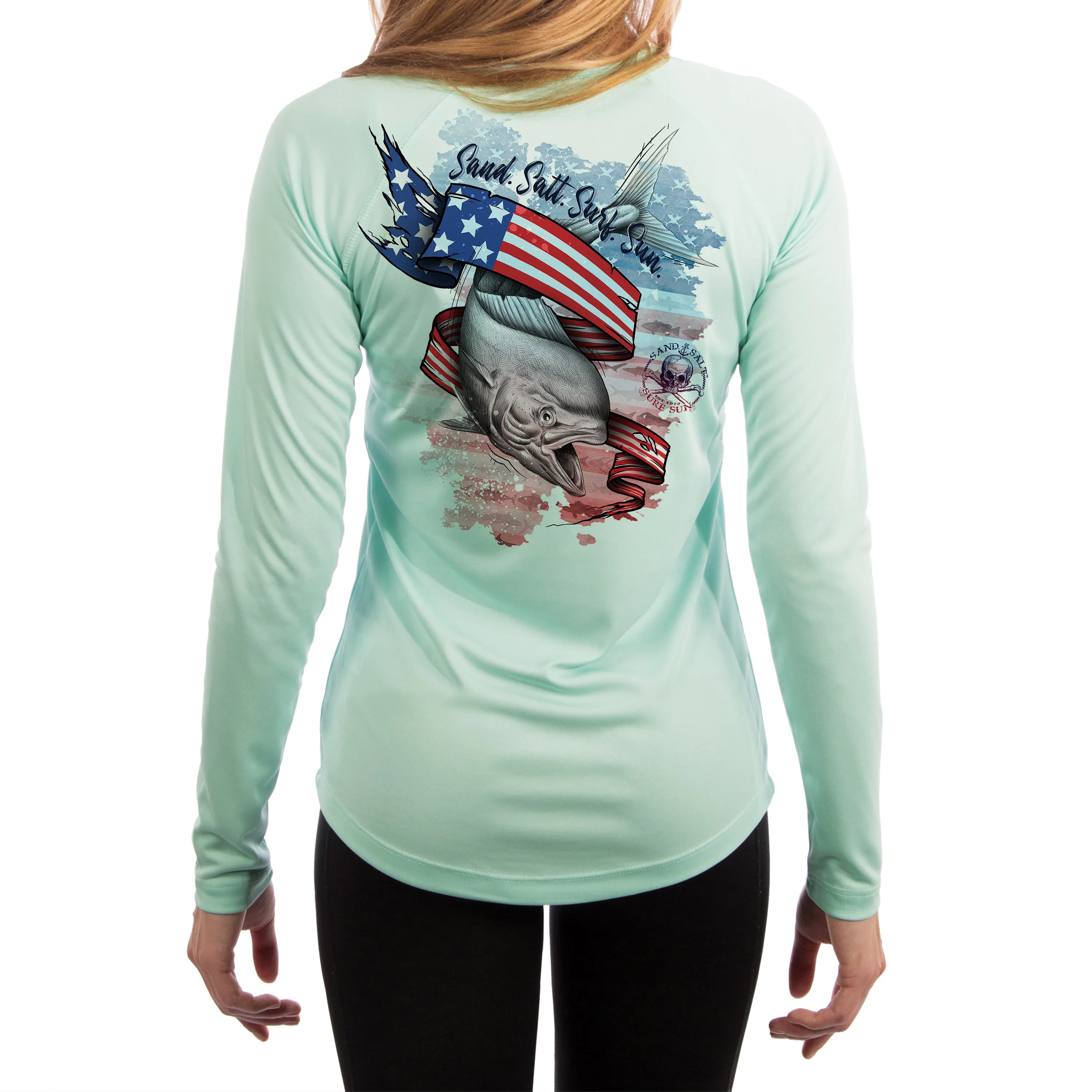 SAND.SALT.SURF.SUN. Flag Mahi Women's UPF 50  UV Sun Protection Performance Long Sleeve T-Shirt