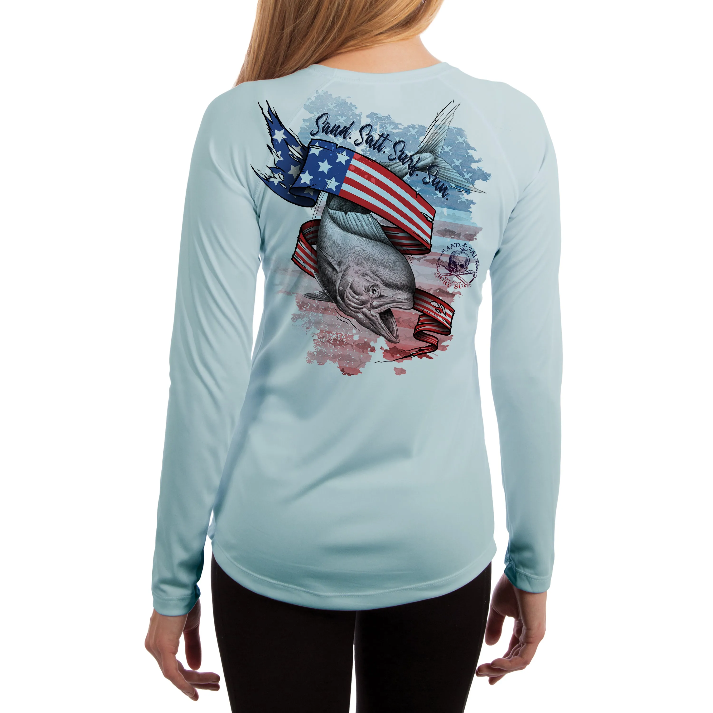 SAND.SALT.SURF.SUN. Flag Mahi Women's UPF 50  UV Sun Protection Performance Long Sleeve T-Shirt