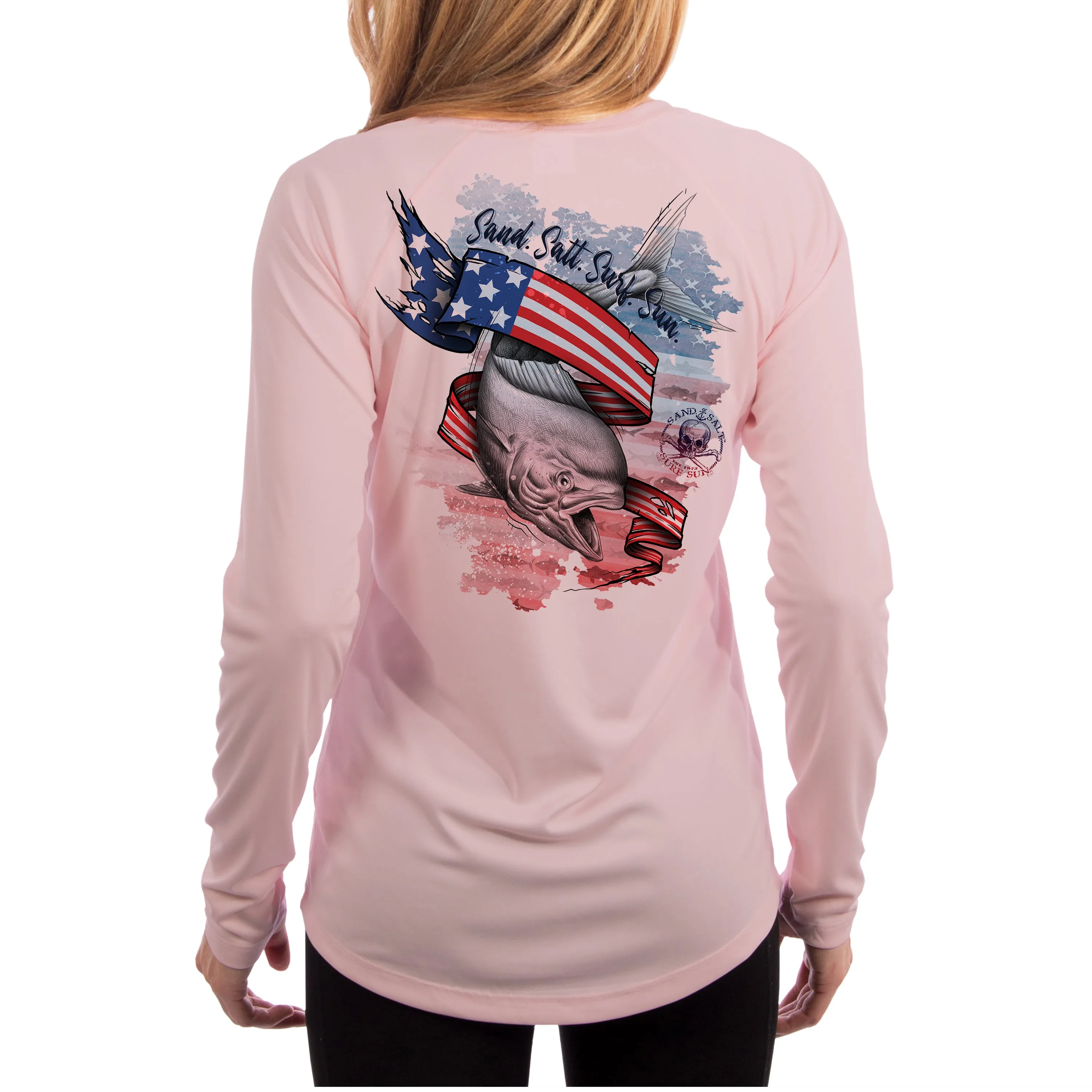 SAND.SALT.SURF.SUN. Flag Mahi Women's UPF 50  UV Sun Protection Performance Long Sleeve T-Shirt