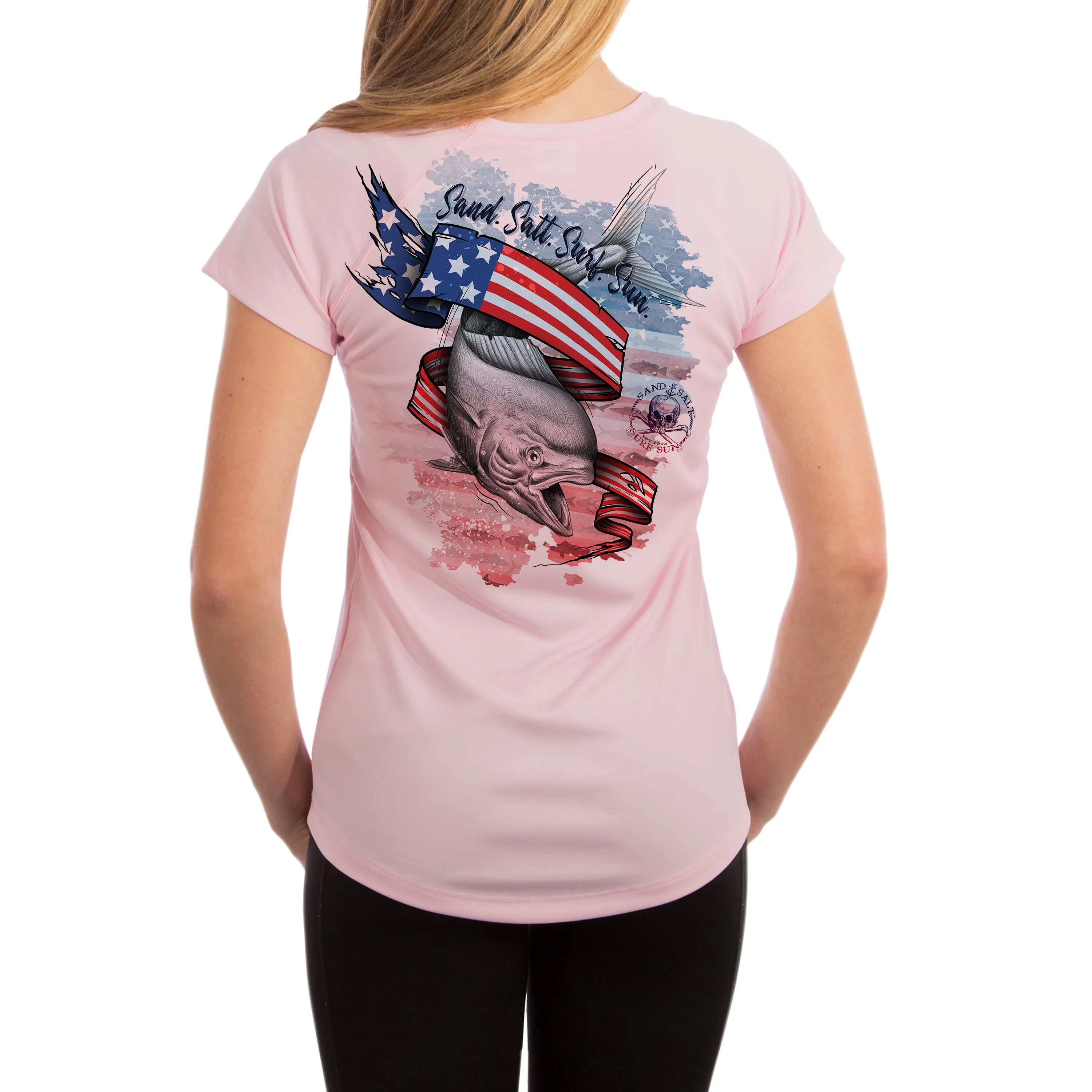SAND.SALT.SURF.SUN. Flag Mahi Women's UPF 50  UV Sun Protection Performance Short Sleeve T-Shirt