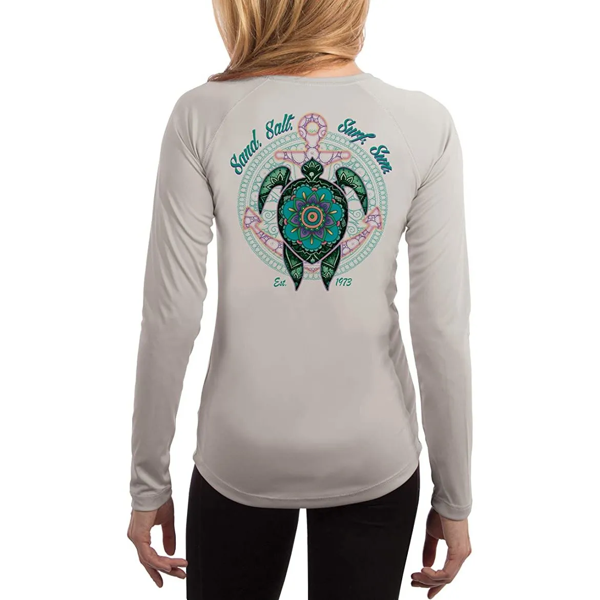 SAND.SALT.SURF.SUN. Mandala Turtle Women's UPF 50  UV Sun Protection Performance Long Sleeve T-Shirt