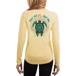SAND.SALT.SURF.SUN. Mandala Turtle Women's UPF 50  UV Sun Protection Performance Long Sleeve T-Shirt