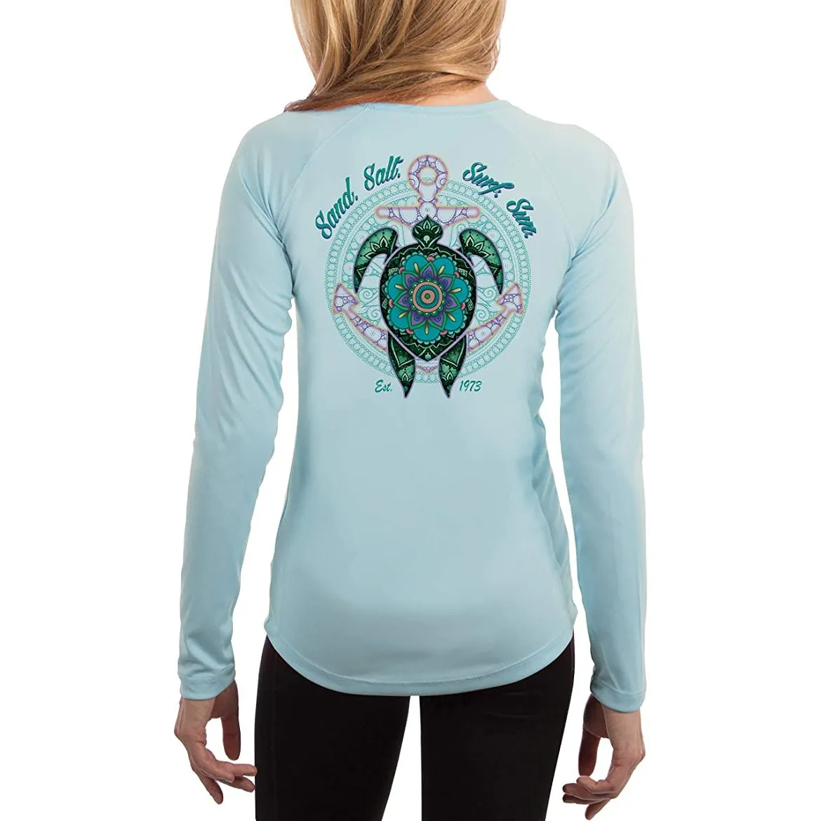 SAND.SALT.SURF.SUN. Mandala Turtle Women's UPF 50  UV Sun Protection Performance Long Sleeve T-Shirt