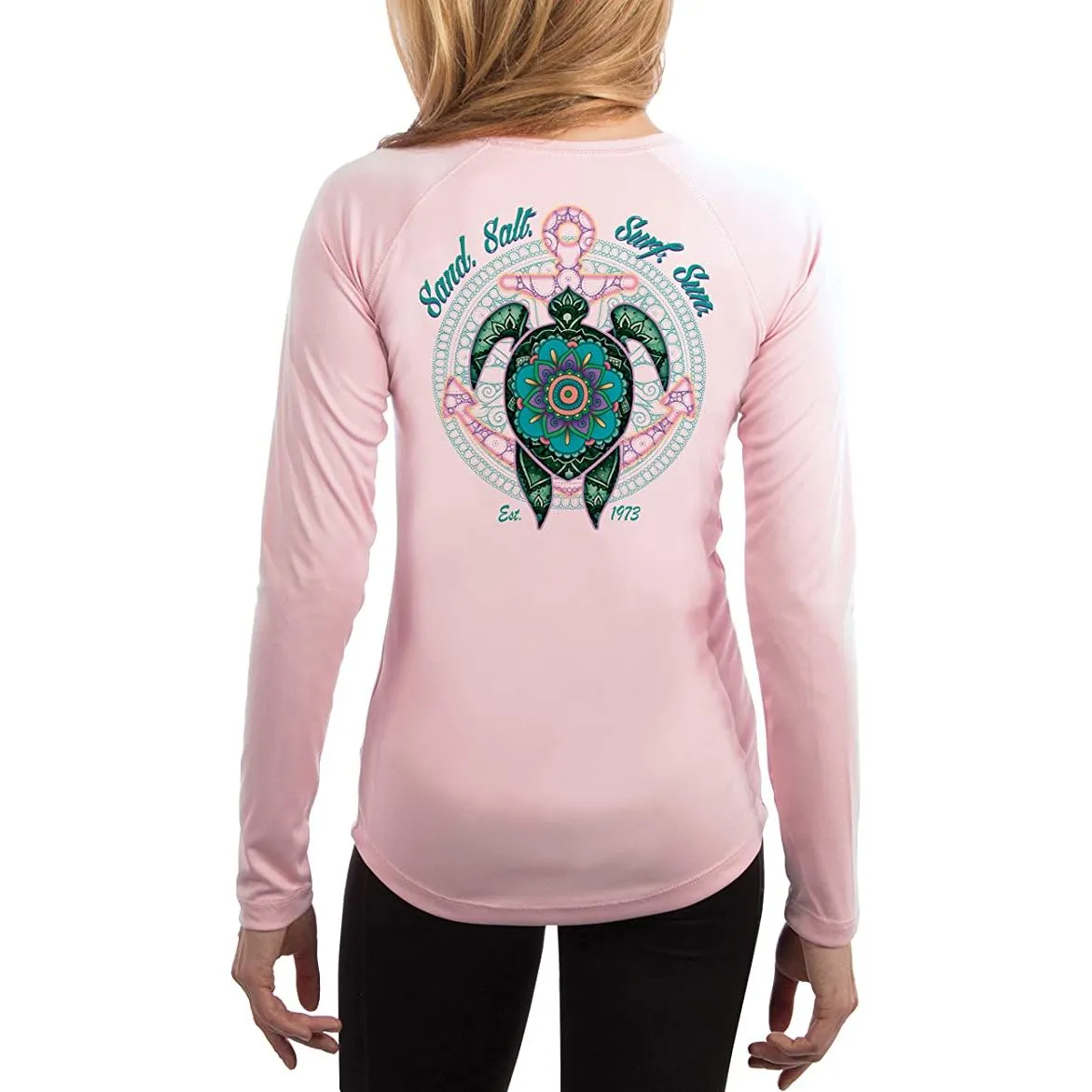 SAND.SALT.SURF.SUN. Mandala Turtle Women's UPF 50  UV Sun Protection Performance Long Sleeve T-Shirt