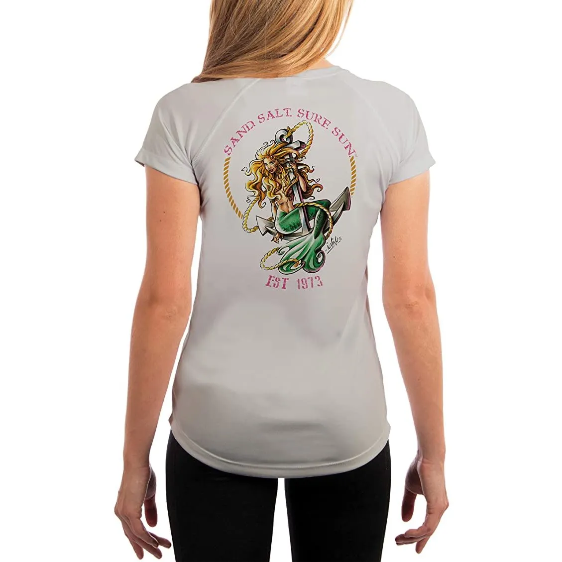 SAND.SALT.SURF.SUN. Mermaid Women's UPF 50  UV Sun Protection Performance Short Sleeve T-Shirt