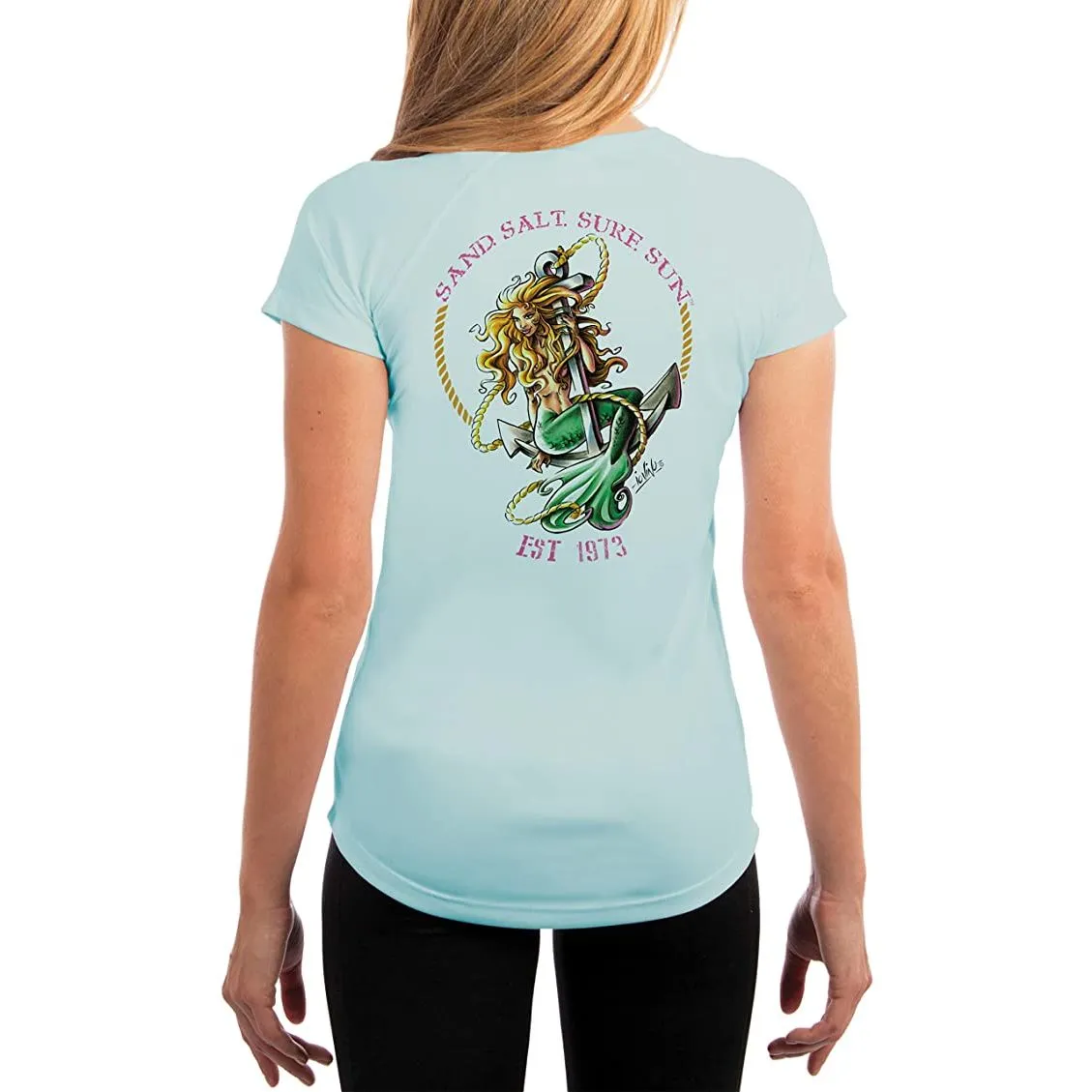SAND.SALT.SURF.SUN. Mermaid Women's UPF 50  UV Sun Protection Performance Short Sleeve T-Shirt