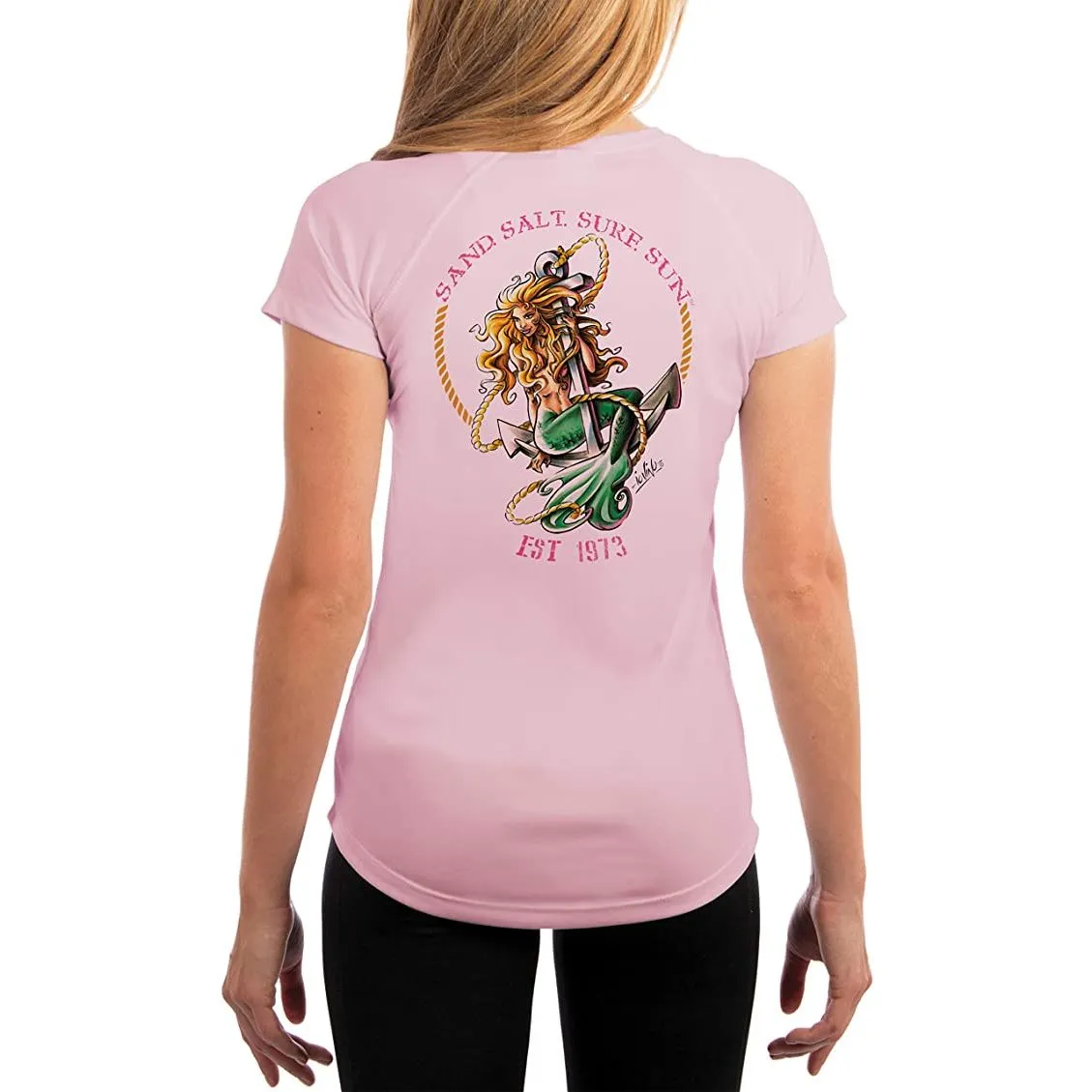 SAND.SALT.SURF.SUN. Mermaid Women's UPF 50  UV Sun Protection Performance Short Sleeve T-Shirt