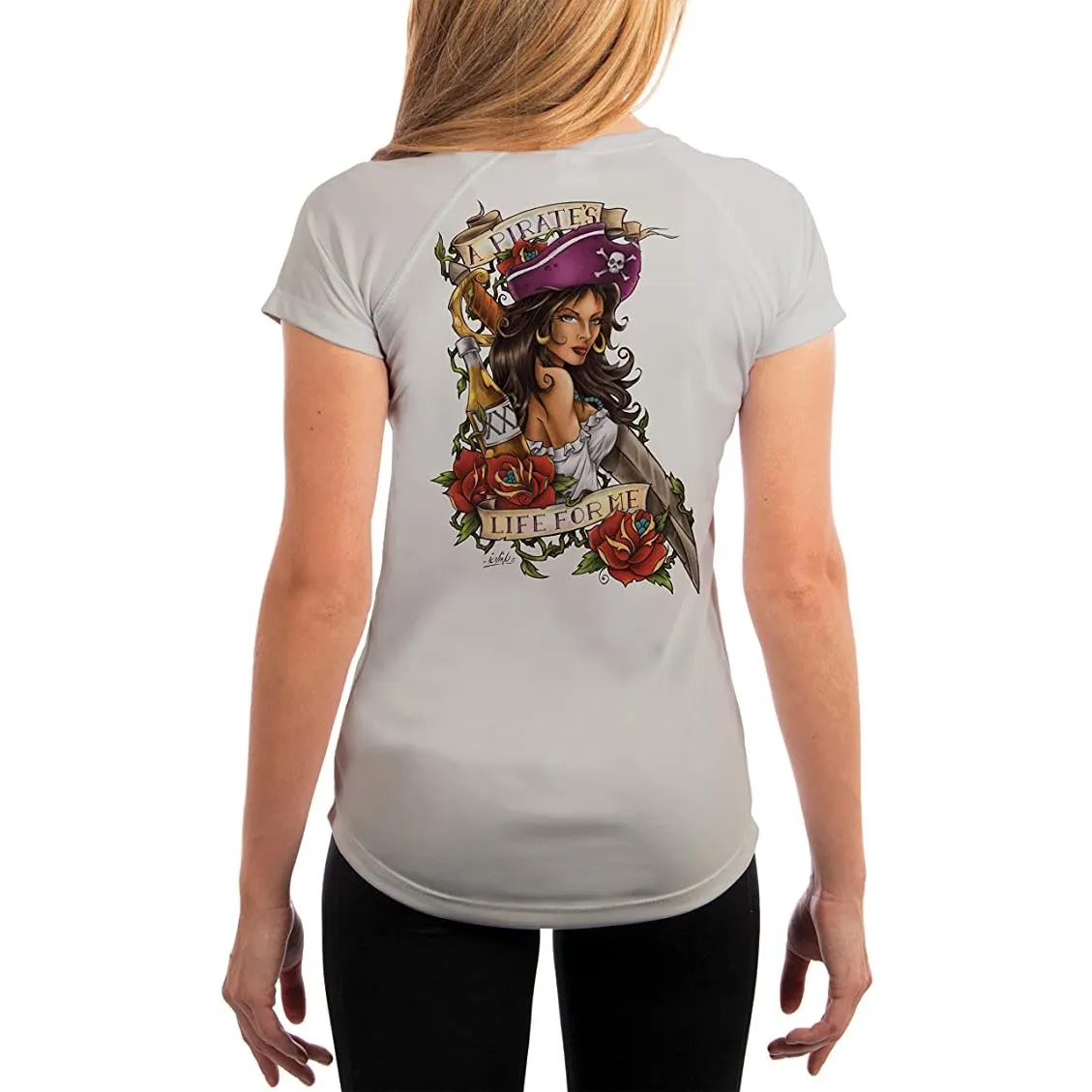 SAND.SALT.SURF.SUN. Pirate Girl Women's UPF 50  UV Sun Protection Performance Short Sleeve T-Shirt