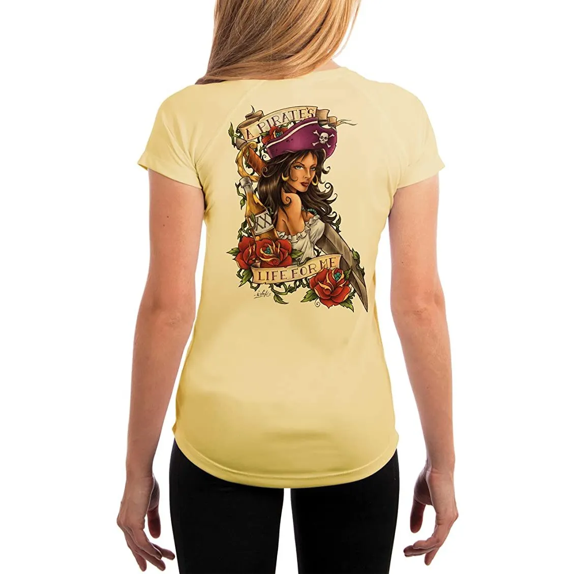 SAND.SALT.SURF.SUN. Pirate Girl Women's UPF 50  UV Sun Protection Performance Short Sleeve T-Shirt