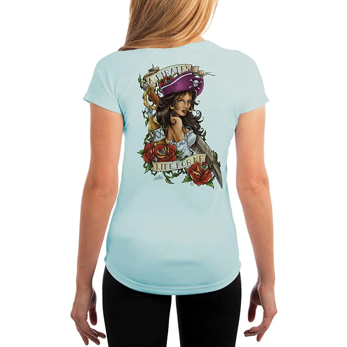 SAND.SALT.SURF.SUN. Pirate Girl Women's UPF 50  UV Sun Protection Performance Short Sleeve T-Shirt