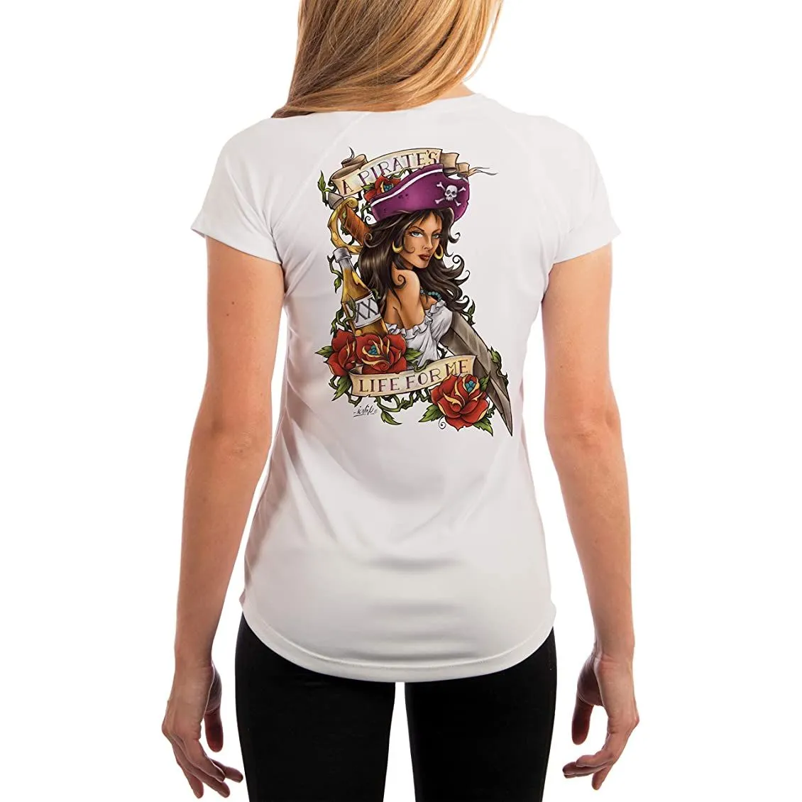 SAND.SALT.SURF.SUN. Pirate Girl Women's UPF 50  UV Sun Protection Performance Short Sleeve T-Shirt