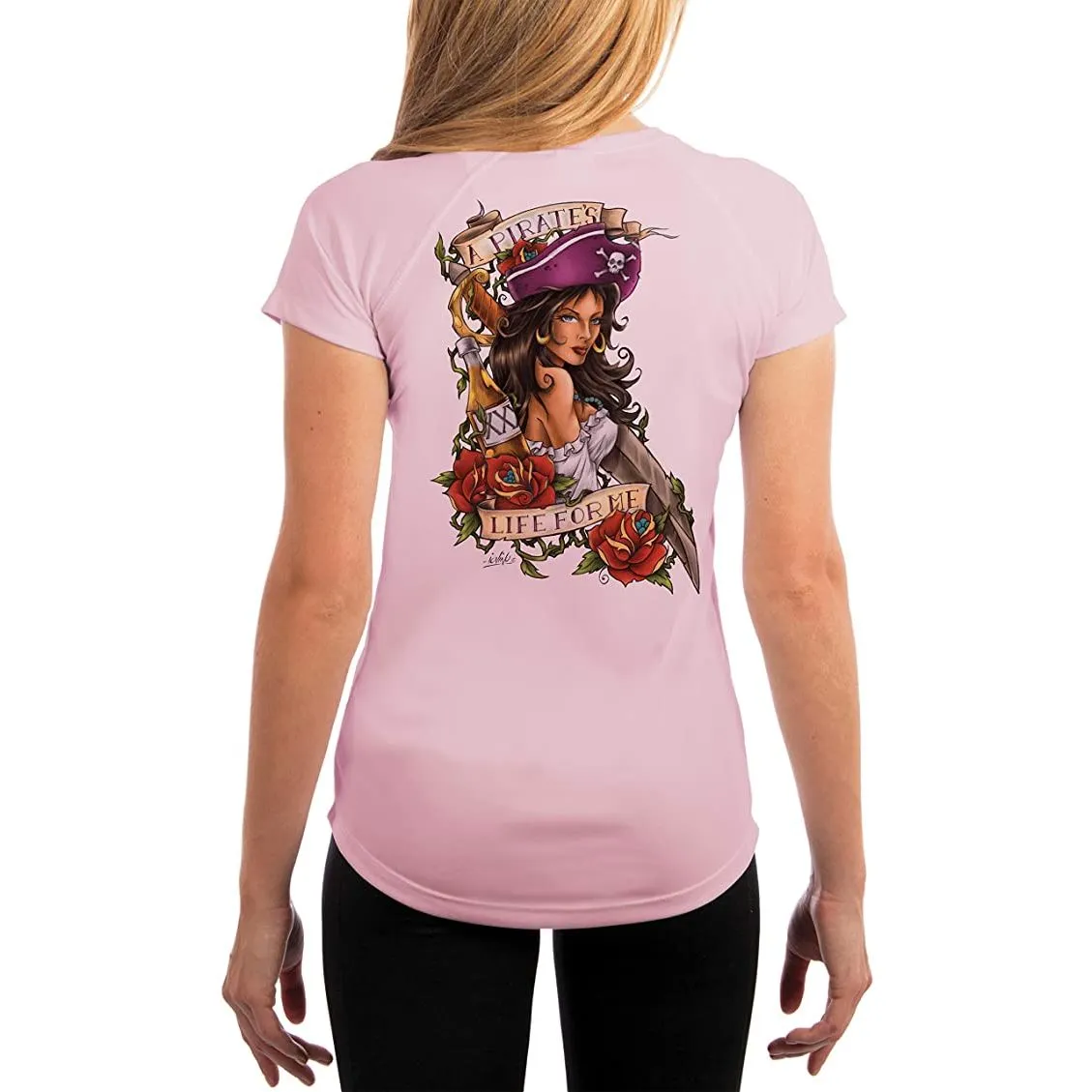 SAND.SALT.SURF.SUN. Pirate Girl Women's UPF 50  UV Sun Protection Performance Short Sleeve T-Shirt