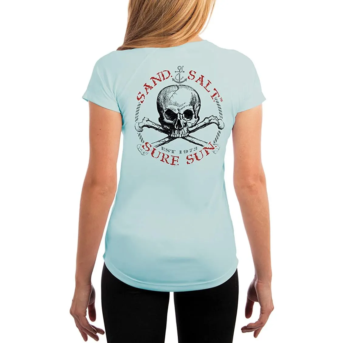 SAND.SALT.SURF.SUN. Red Skull Women's UPF 50  UV Sun Protection Performance Short Sleeve T-Shirt