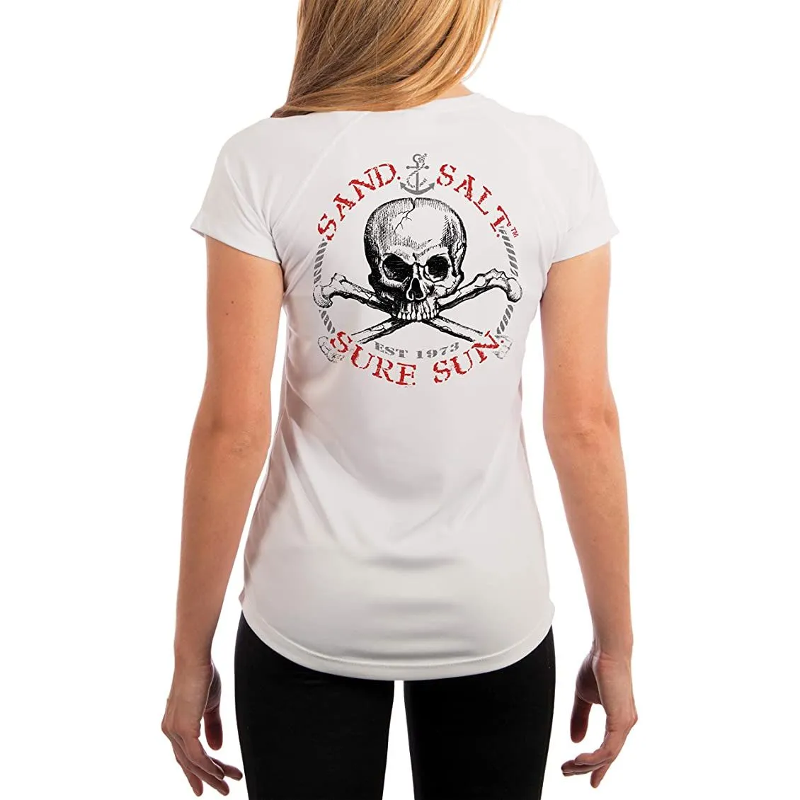 SAND.SALT.SURF.SUN. Red Skull Women's UPF 50  UV Sun Protection Performance Short Sleeve T-Shirt