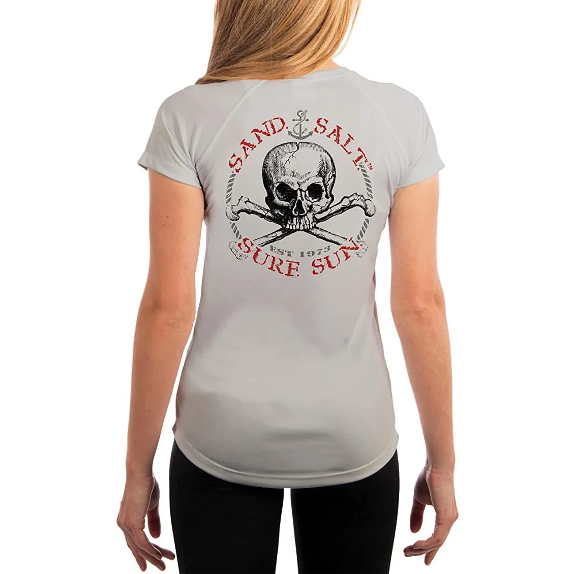 SAND.SALT.SURF.SUN. Red Skull Women's UPF 50  UV Sun Protection Performance Short Sleeve T-Shirt