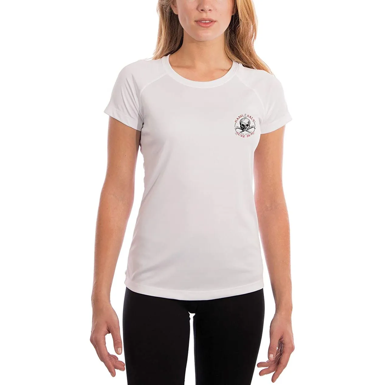 SAND.SALT.SURF.SUN. Red Skull Women's UPF 50  UV Sun Protection Performance Short Sleeve T-Shirt