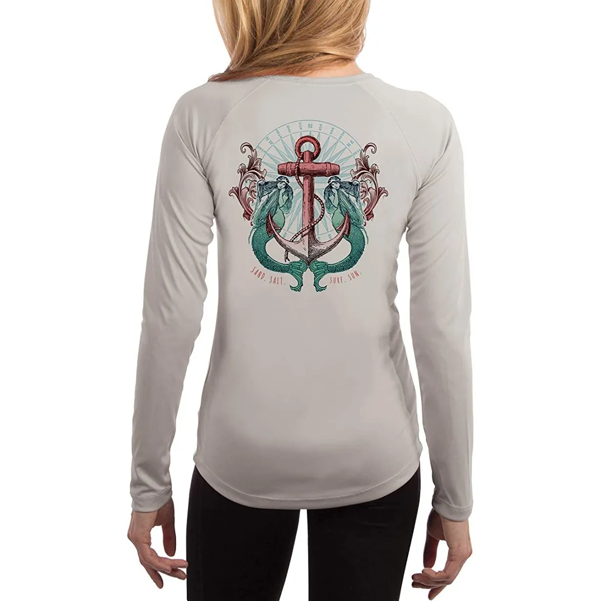 SAND.SALT.SURF.SUN. Sailing Vintage Mermaid Ladies Women's UPF 50  UV Sun Protection Performance Long Sleeve T-Shirt