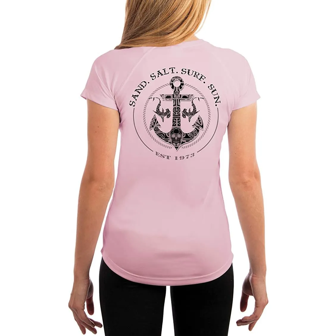 SAND.SALT.SURF.SUN. Shark Anchor Women's UPF 50  UV Sun Protection Performance Short Sleeve T-Shirt