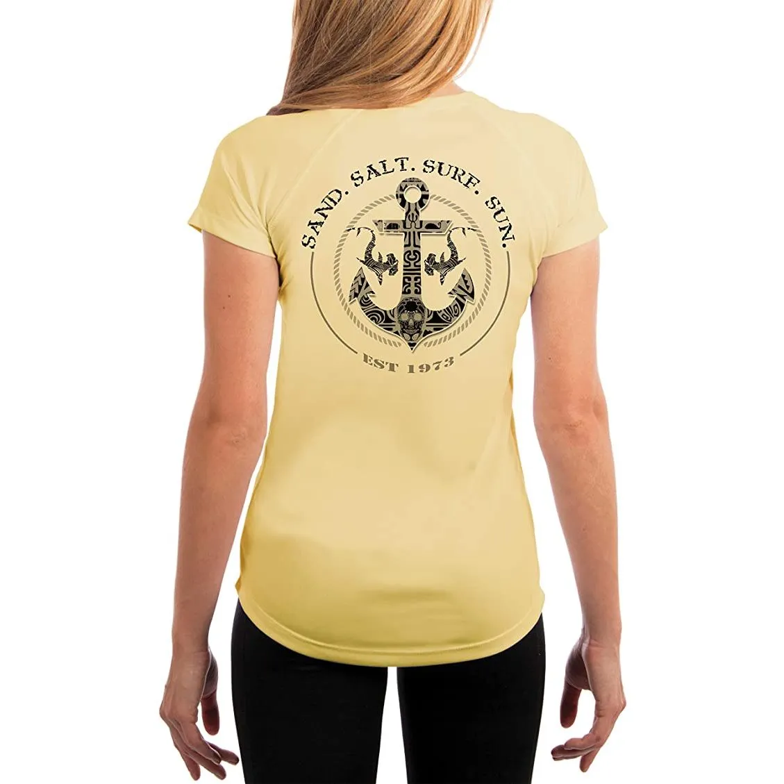 SAND.SALT.SURF.SUN. Shark Anchor Women's UPF 50  UV Sun Protection Performance Short Sleeve T-Shirt