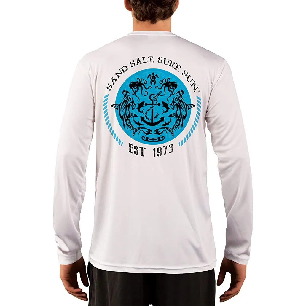 SAND.SALT.SURF.SUN. Shark and Anchor Tribal Men's UPF 50  UV Sun Protection Performance Long Sleeve T-Shirt