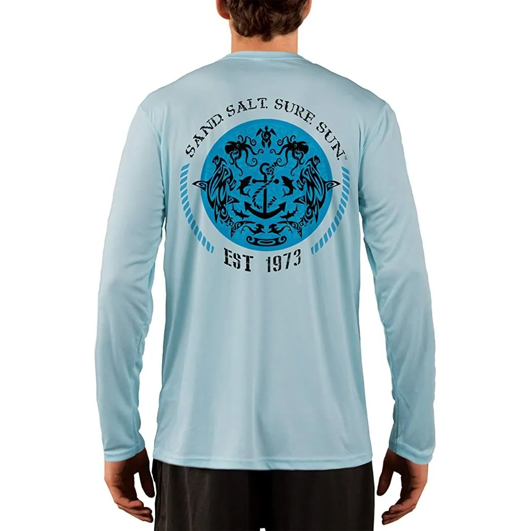 SAND.SALT.SURF.SUN. Shark and Anchor Tribal Men's UPF 50  UV Sun Protection Performance Long Sleeve T-Shirt