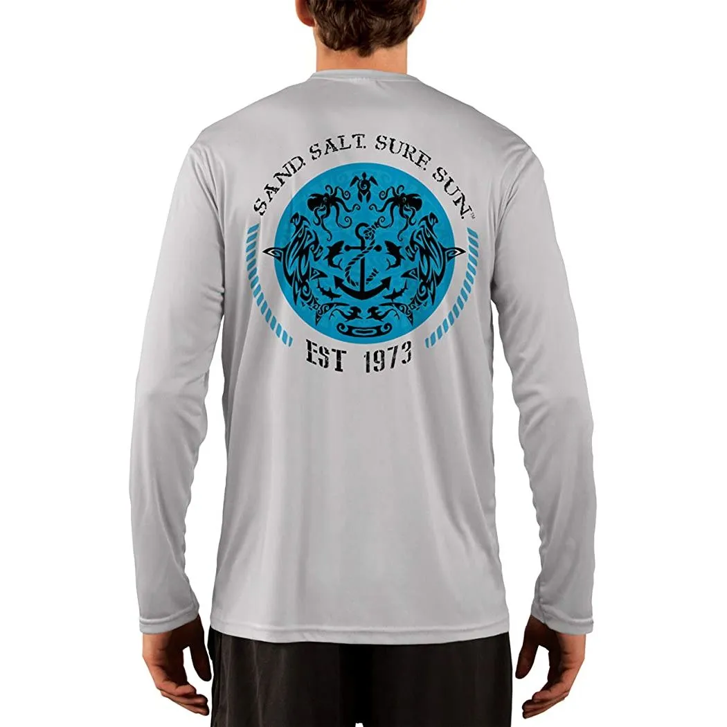 SAND.SALT.SURF.SUN. Shark and Anchor Tribal Men's UPF 50  UV Sun Protection Performance Long Sleeve T-Shirt