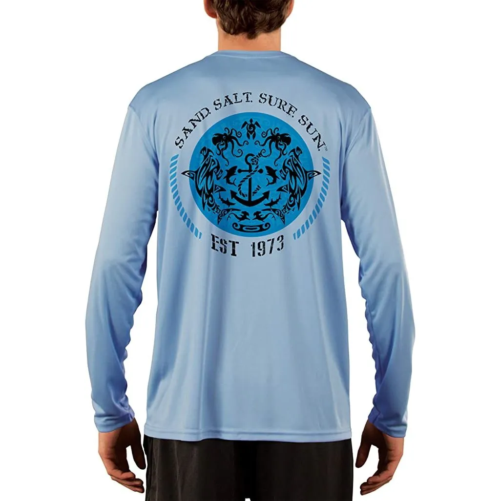 SAND.SALT.SURF.SUN. Shark and Anchor Tribal Men's UPF 50  UV Sun Protection Performance Long Sleeve T-Shirt