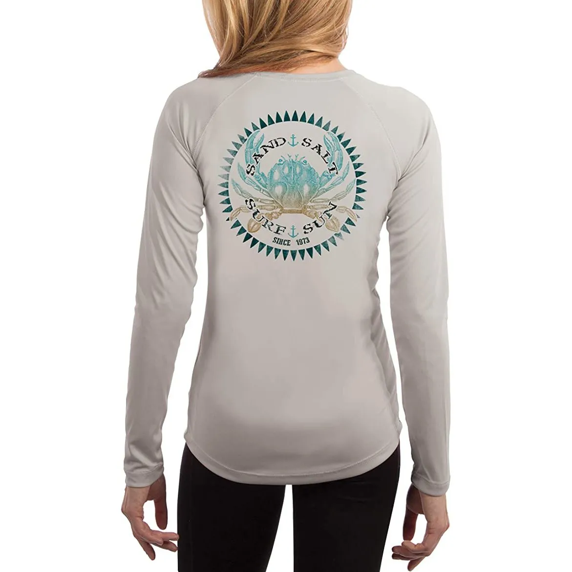 SAND.SALT.SURF.SUN. Vintage Crab Women's UPF 50  UV Sun Protection Performance Long Sleeve T-Shirt
