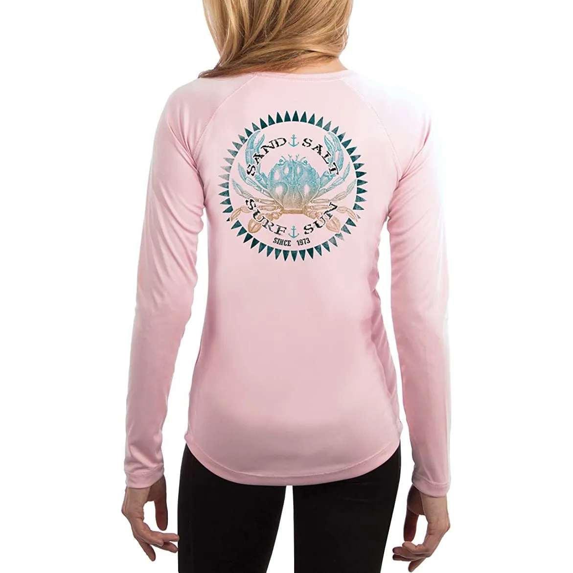 SAND.SALT.SURF.SUN. Vintage Crab Women's UPF 50  UV Sun Protection Performance Long Sleeve T-Shirt