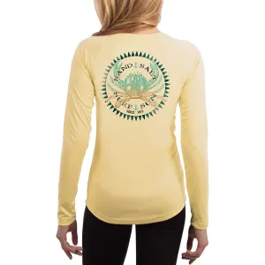 SAND.SALT.SURF.SUN. Vintage Crab Women's UPF 50  UV Sun Protection Performance Long Sleeve T-Shirt