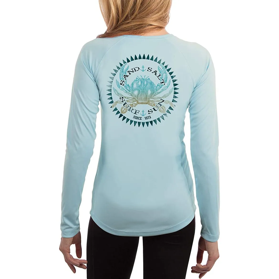 SAND.SALT.SURF.SUN. Vintage Crab Women's UPF 50  UV Sun Protection Performance Long Sleeve T-Shirt