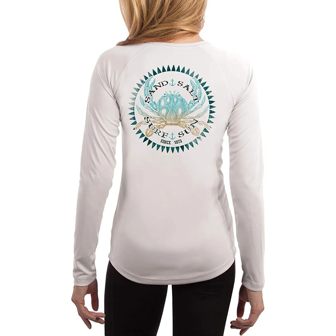 SAND.SALT.SURF.SUN. Vintage Crab Women's UPF 50  UV Sun Protection Performance Long Sleeve T-Shirt