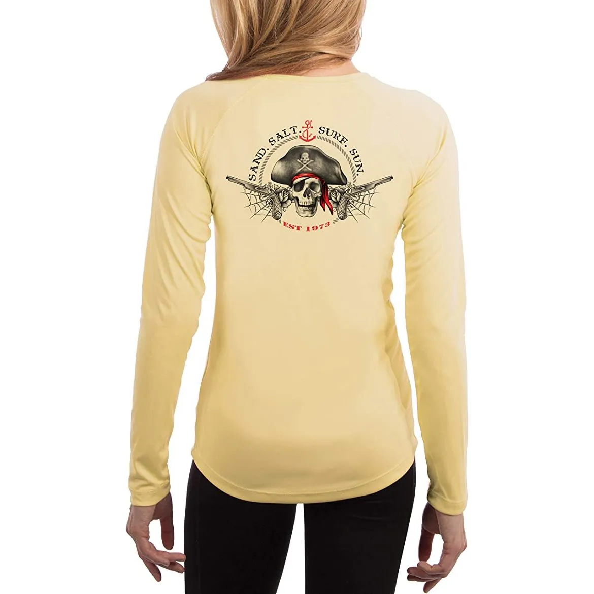 SAND.SALT.SURF.SUN. Vintage Pirate Women's UPF 50  UV Sun Protection Performance Long Sleeve T-Shirt