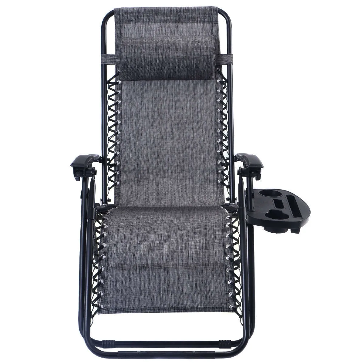 Set of 2 Grey Folding Outdoor Zero Gravity Lounge Chair Recliner